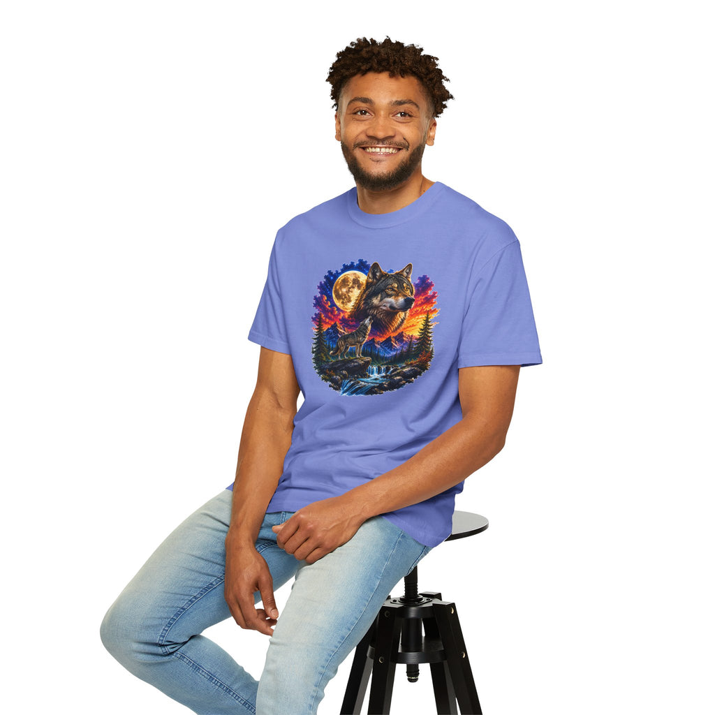 Colorful Wolf Moon T-Shirt, Nature Lover Gift, Howling Wolf Graphic Tee, Mountain Forest Shirt, Wildlife Adventure Tee