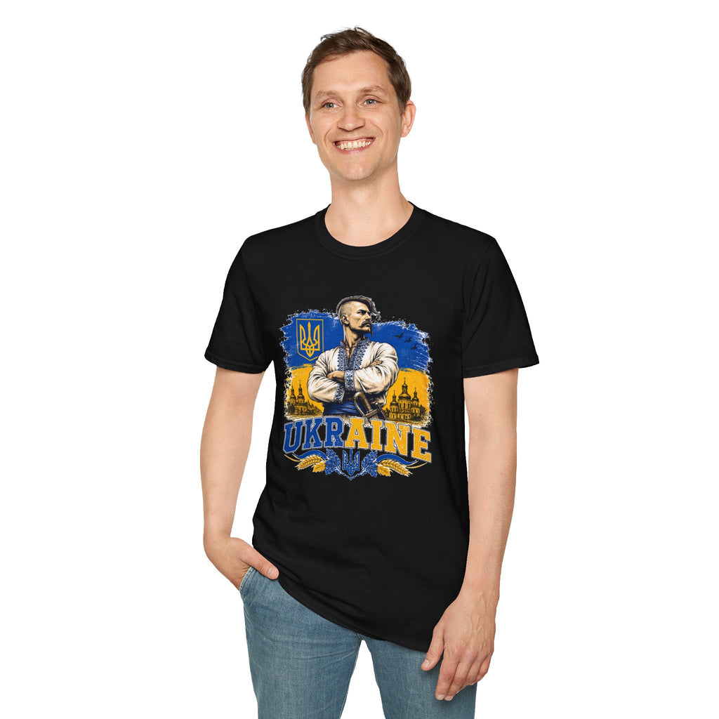 T-Shirt — Ukraine Cossack Patriotic Tee with Tryzub Crest