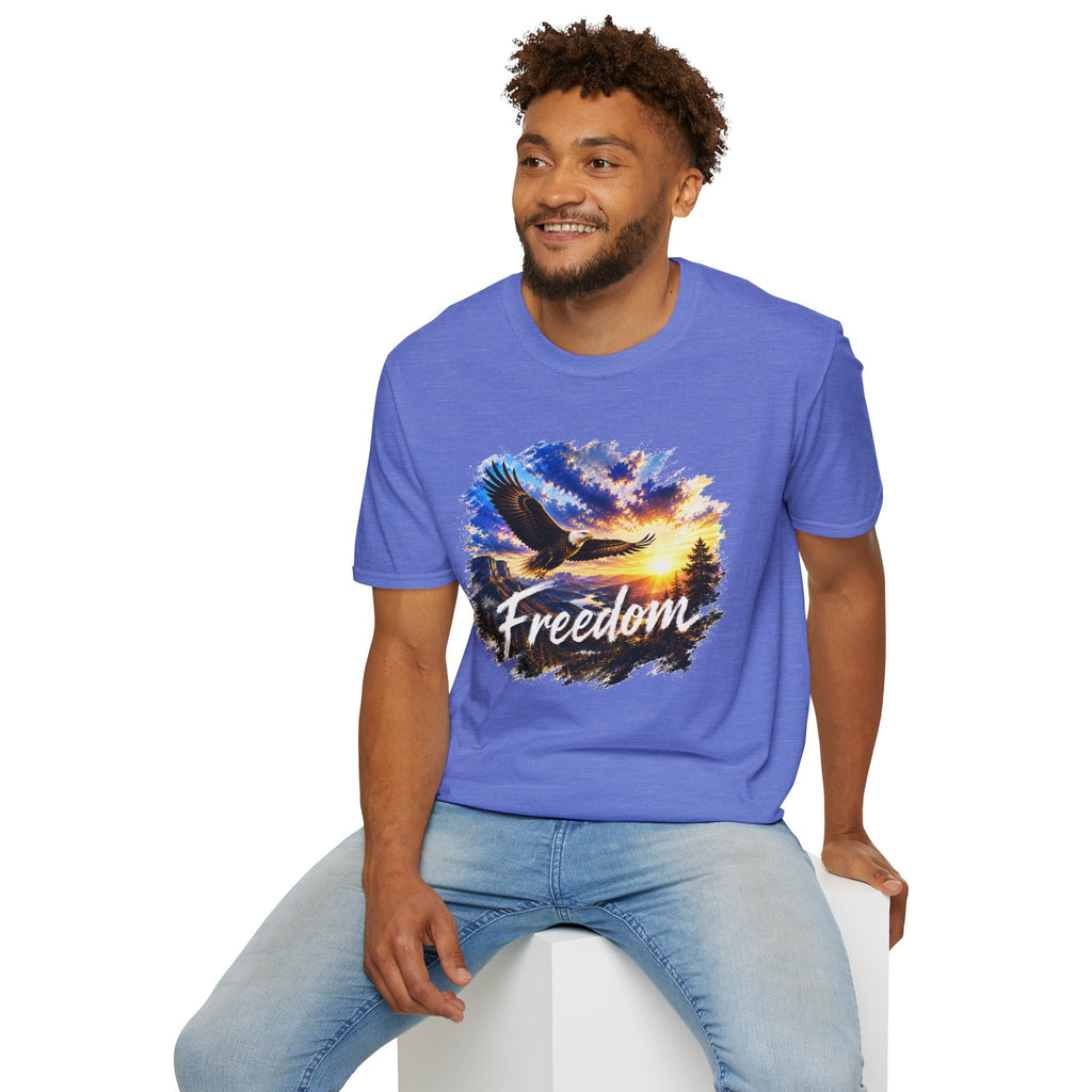 Freedom Eagle T-Shirt, Soaring Eagle Graphic Tee, Sunset Wildlife Shirt, Nature Lover Gift, Unisex Outdoor Tee
