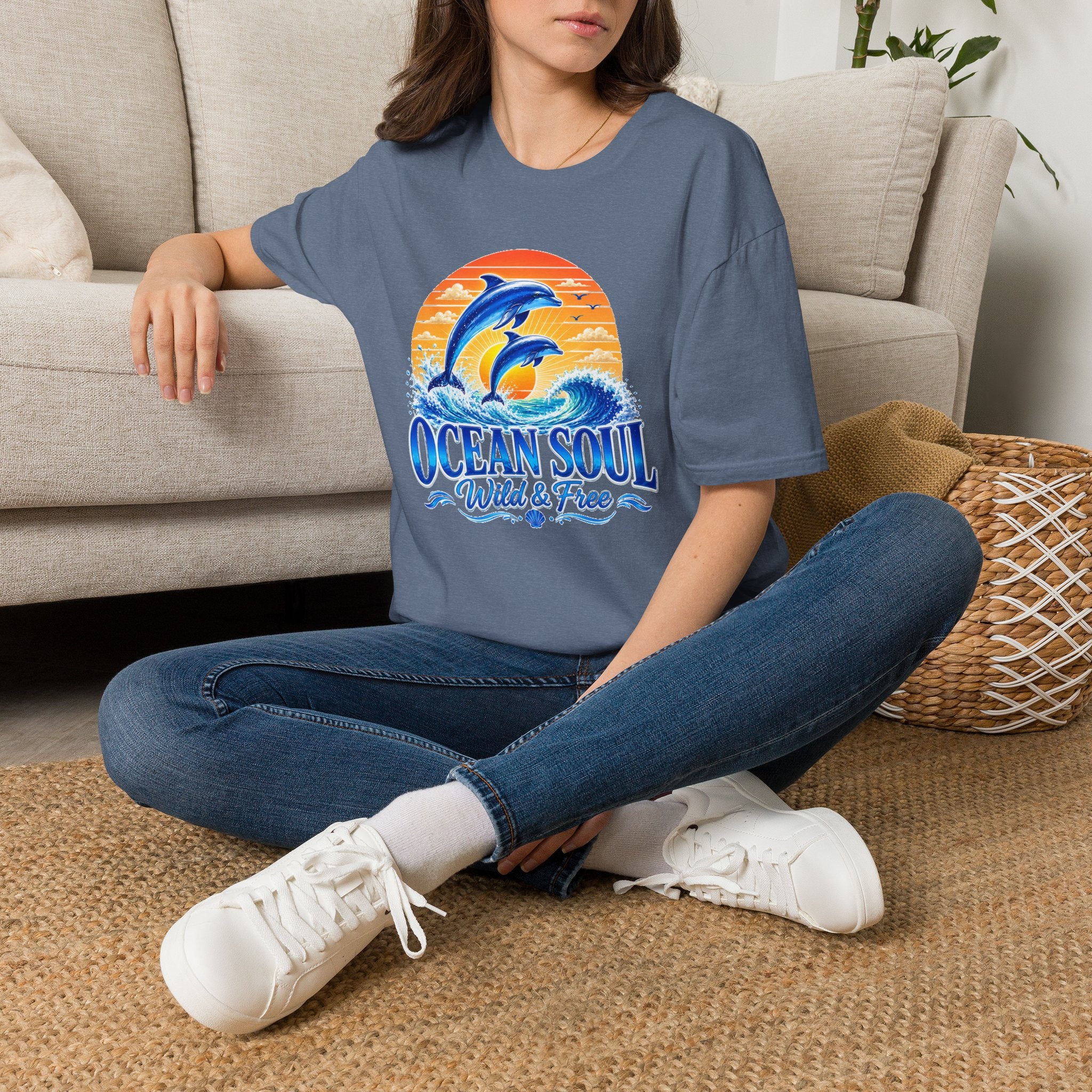 Ocean Soul Dolphin T-Shirt | Wild & Free Beach Tee | Coastal Summer Shirt | Ocean Lover Gift | Dolphin Graphic Unisex Tee