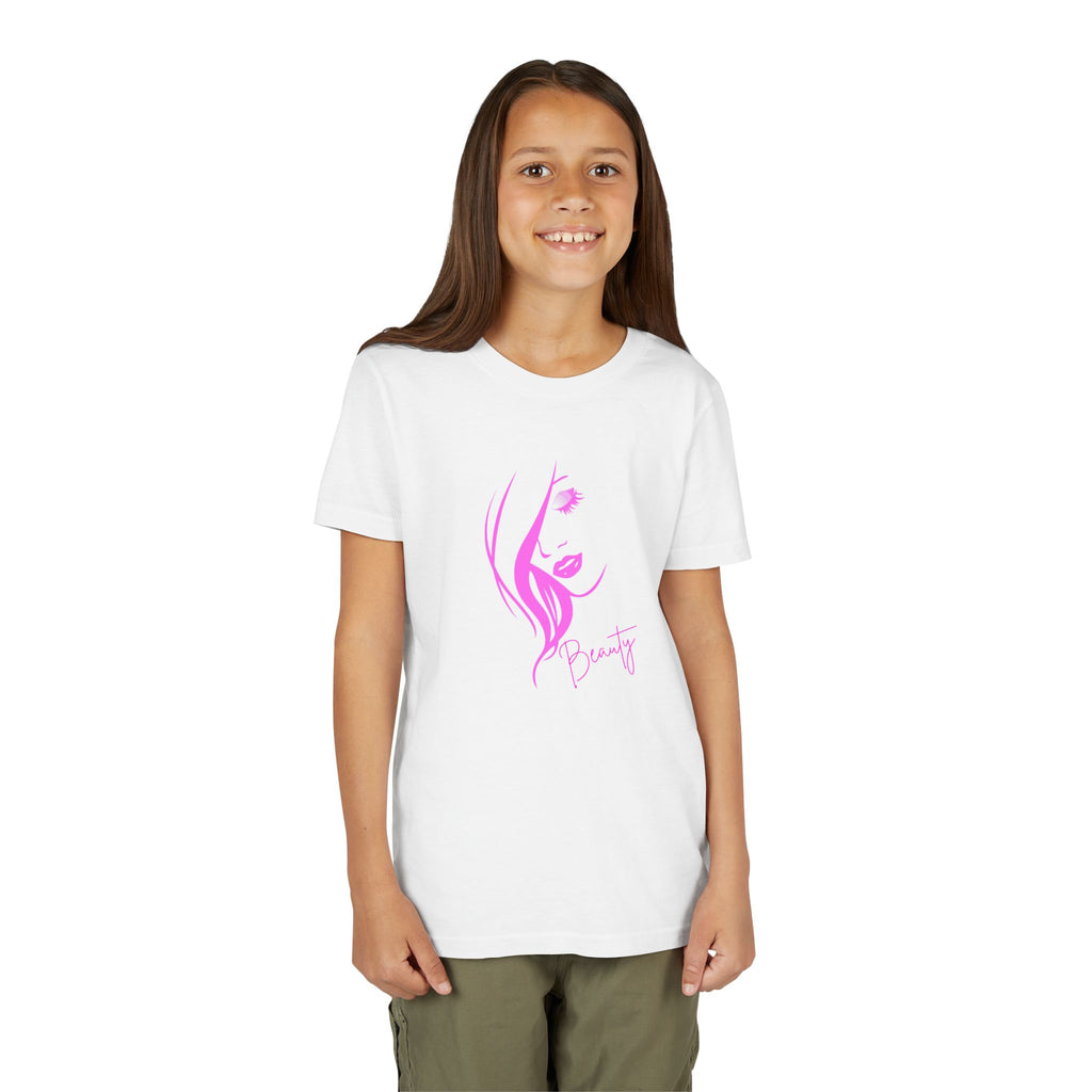 Youth Girls T-Shirt – Pink Beauty Face Graphic Tee, Cute Aesthetic Shirt, Gift for Girls