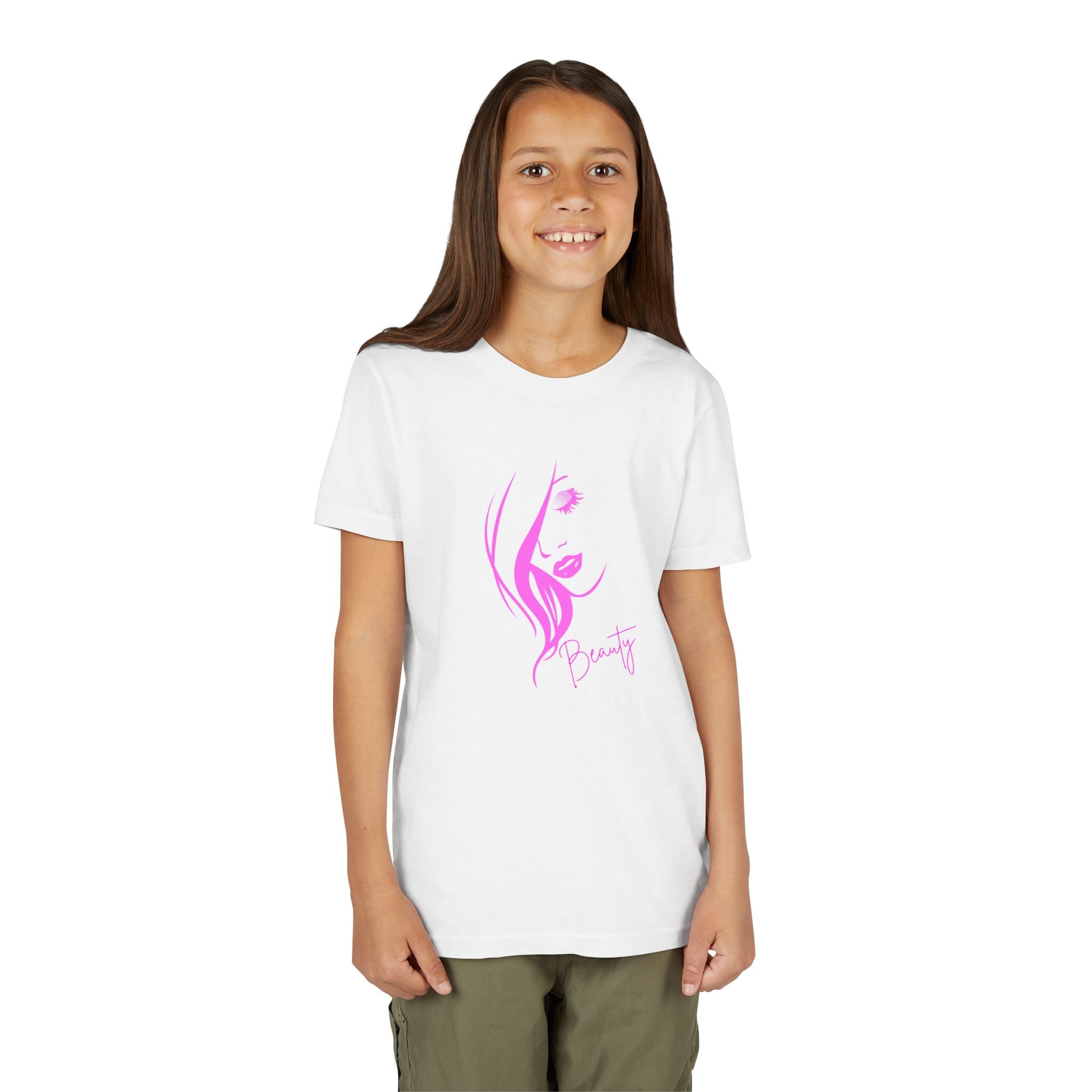 Youth Girls T-Shirt – Pink Beauty Face Graphic Tee, Cute Aesthetic Shirt, Gift for Girls