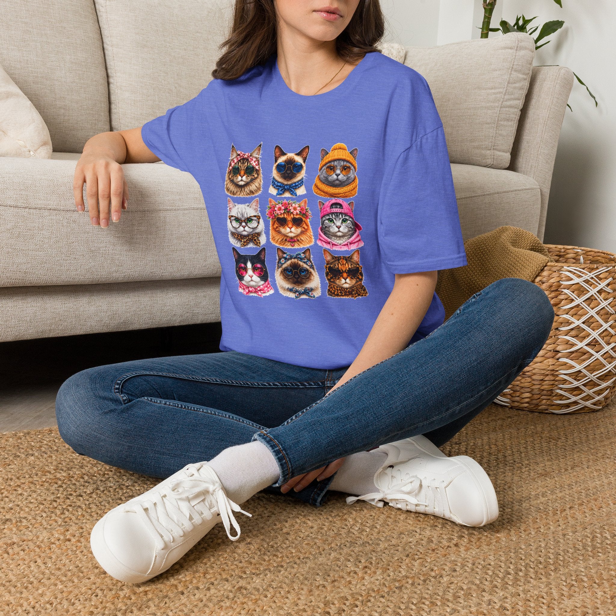 Cute Cat Faces T-Shirt, Cat Lover Tee, Funny Kitty Shirt, Colorful Cat Graphic Tee, Gift for Cat Mom, Cat Owner Gift, Animal Lover Shirt