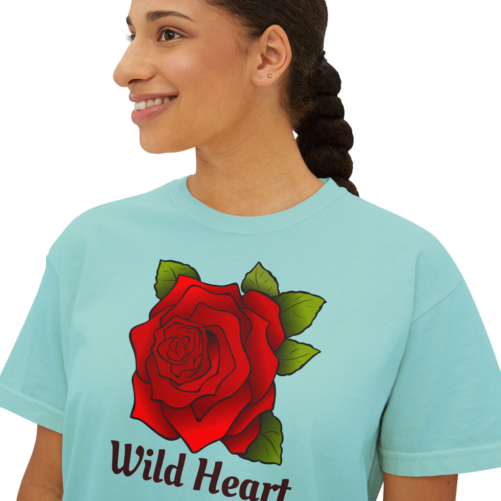 Wild Heart Rose T-Shirt for Women Vintage Floral Boxy Tee