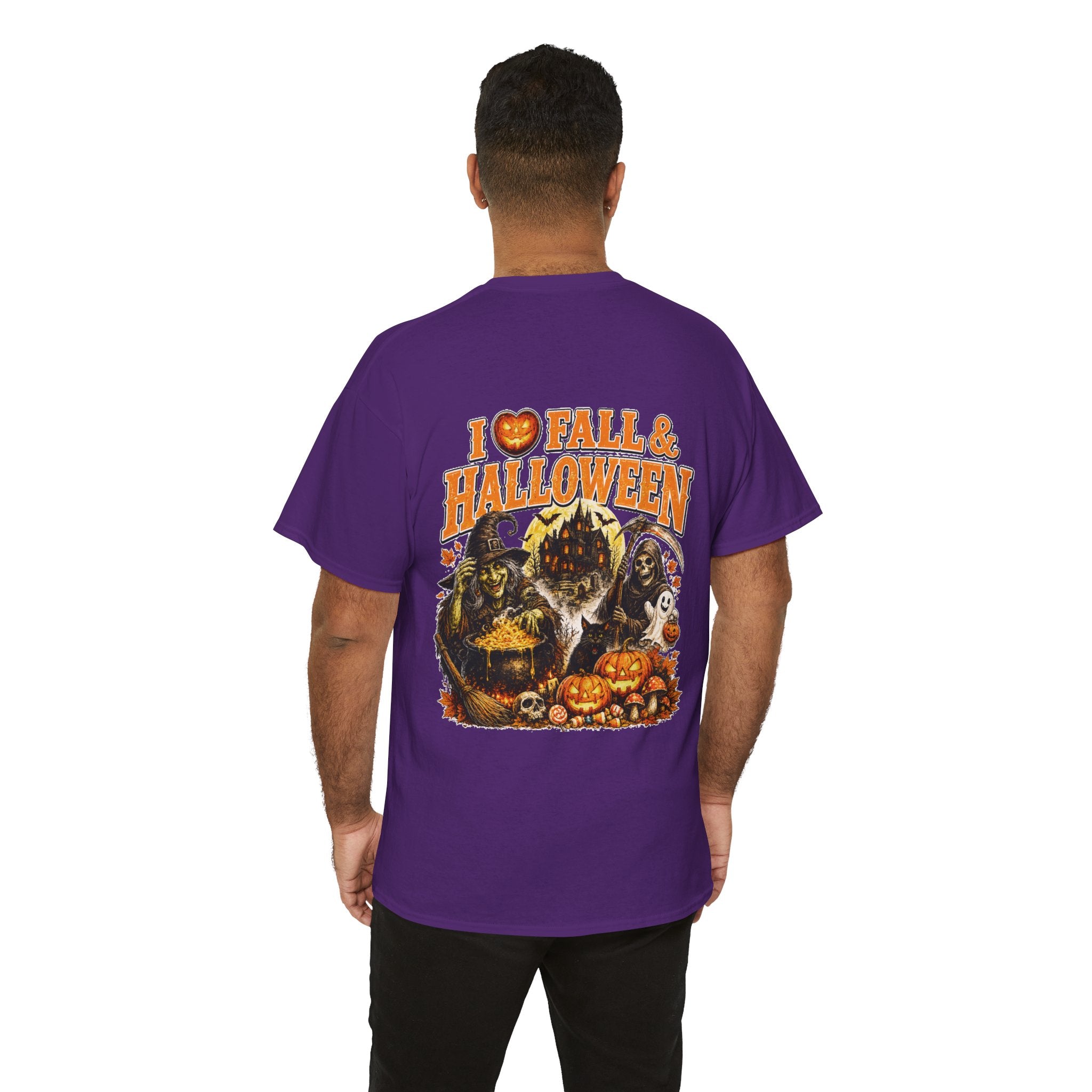 Halloween Fall Graphic Tee — "I  Fall & Halloween" Vintage Pumpkin & Spooky Characters Shirt