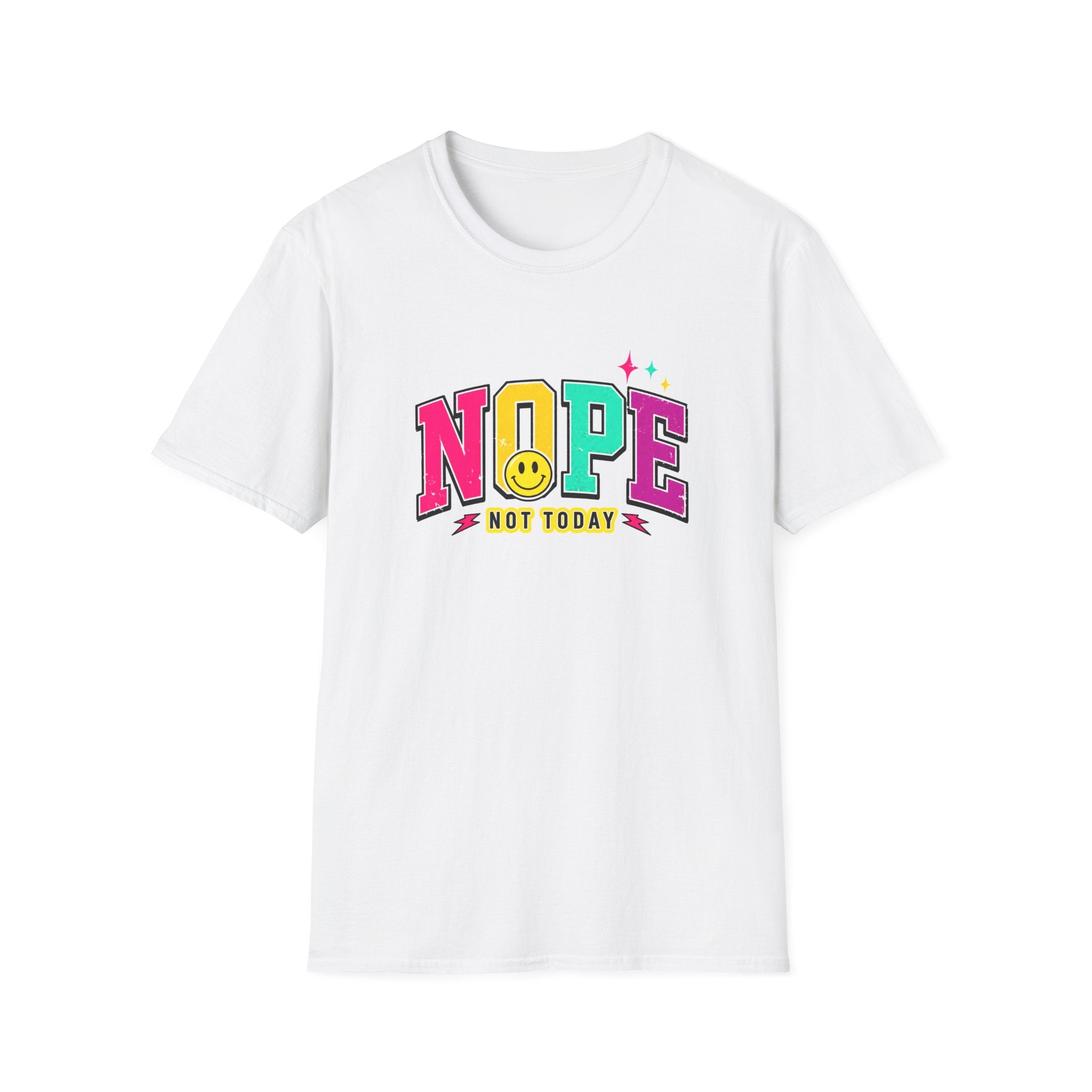 Nope Not Today T-Shirt — Retro Colorful Graphic Tee with Smiley