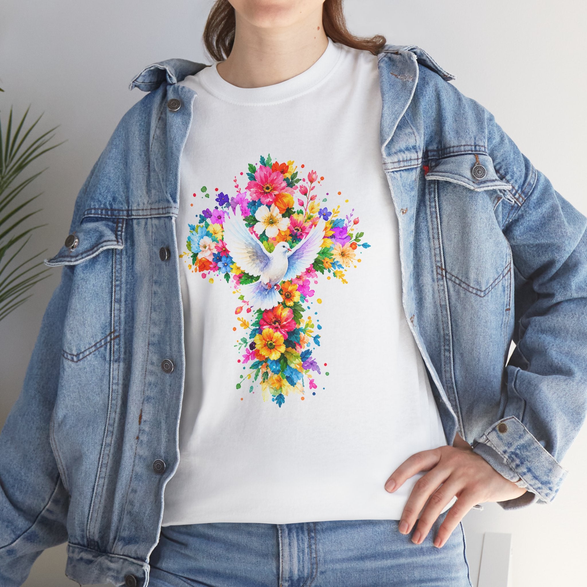 Christian Floral Cross T-Shirt | Dove Faith Shirt | Religious Graphic Tee | Holy Spirit Shirt | Easter Gift | Church Shirt