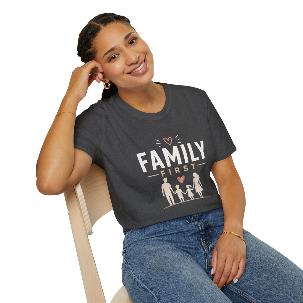 Family First T-Shirt | Matching Family Shirt | Cute Family Graphic Tee | Gift for Mom Dad Kids | Minimalist Family Shirt