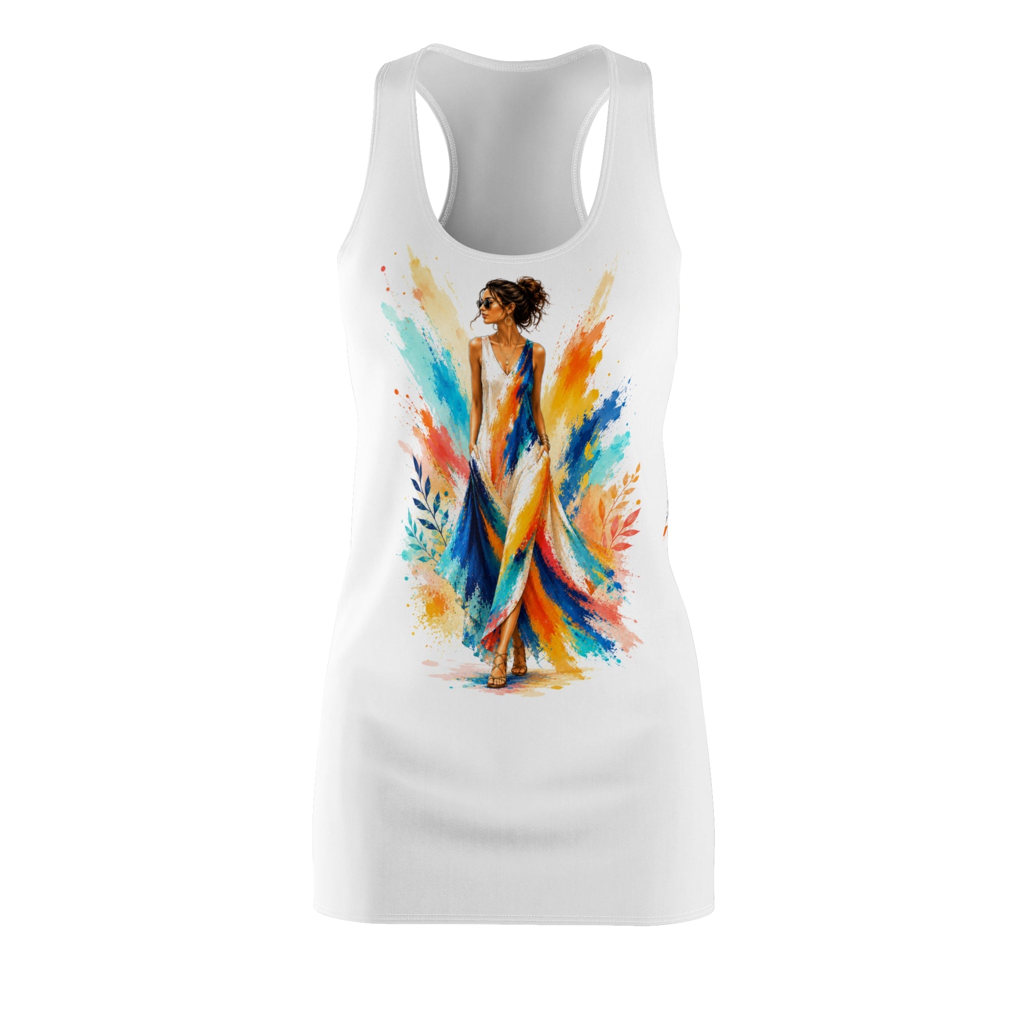 Colorful Watercolor Woman Racerback Dress, Artistic Tank Dress, Vibrant Summer Dress, Abstract Art Dress, Sleeveless Casual Dress, Gift for Her
