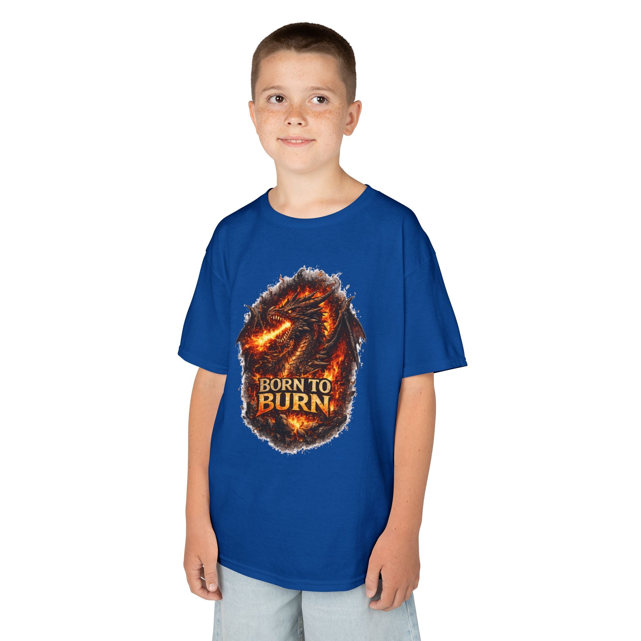 Kids Dragon Shirt, Fiery Dragon Tee for Boys, Fantasy Graphic T-Shirt, Gamer Kids Shirt, Cute Dragon Shirt, Born To Burn Tee