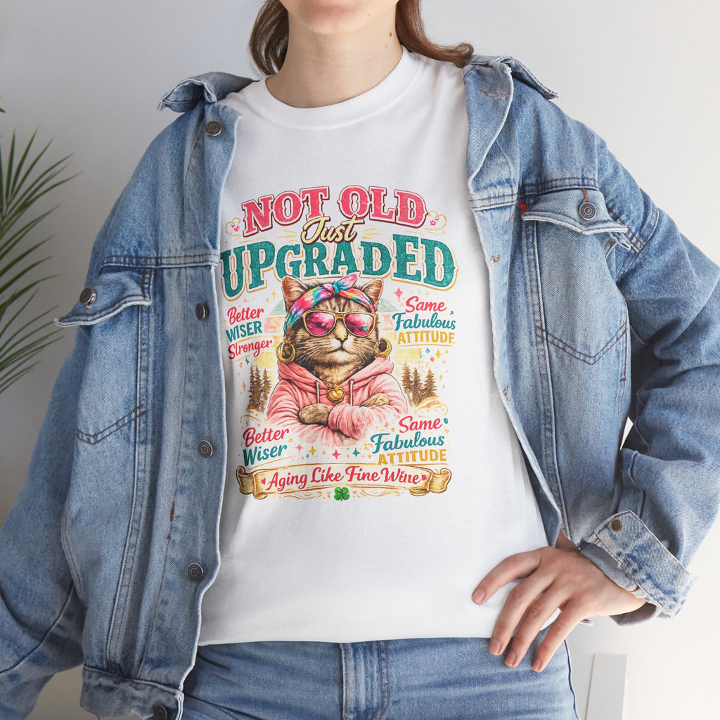 Not Old Just Upgraded Cat T-Shirt | Funny Cat Lover Tee | Vintage Birthday Shirt | Cute Kitty Graphic Tee | Gift for Cat Mom | Cat Lover Gift