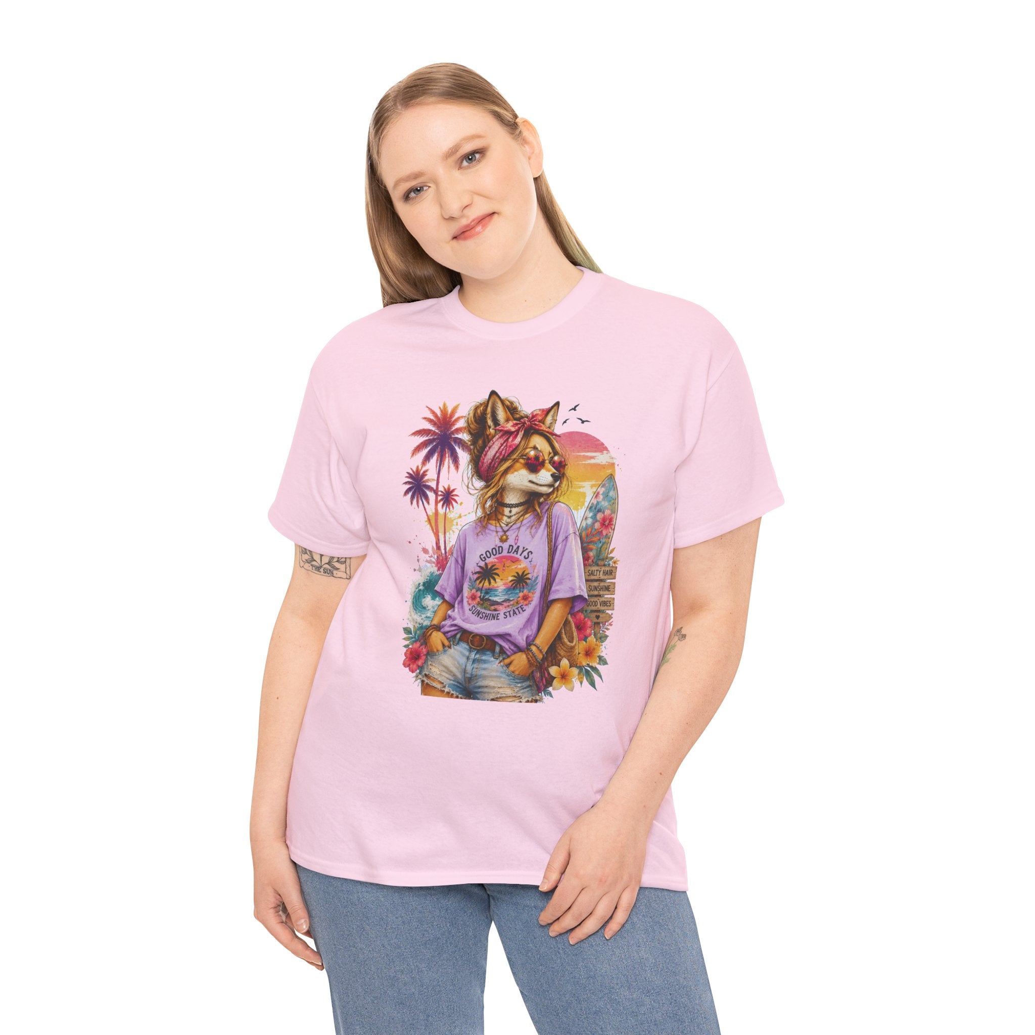 Fox Beach Vibes Shirt, Retro Beach T-Shirt, Summer Sunset Graphic Tee, Coastal Vacation Gift