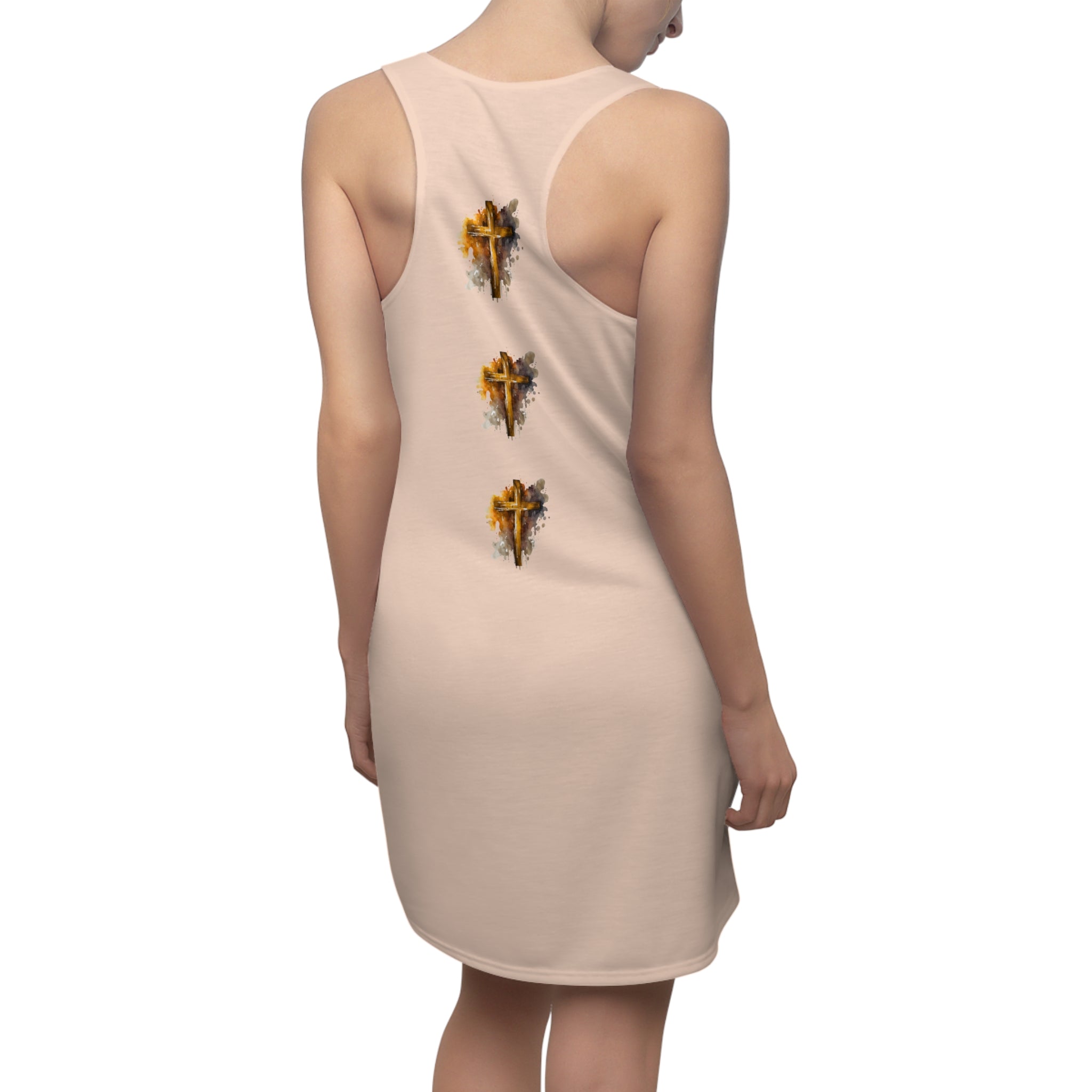 Faith Over Fear Racerback Dress — Christian Cross Watercolor AOP