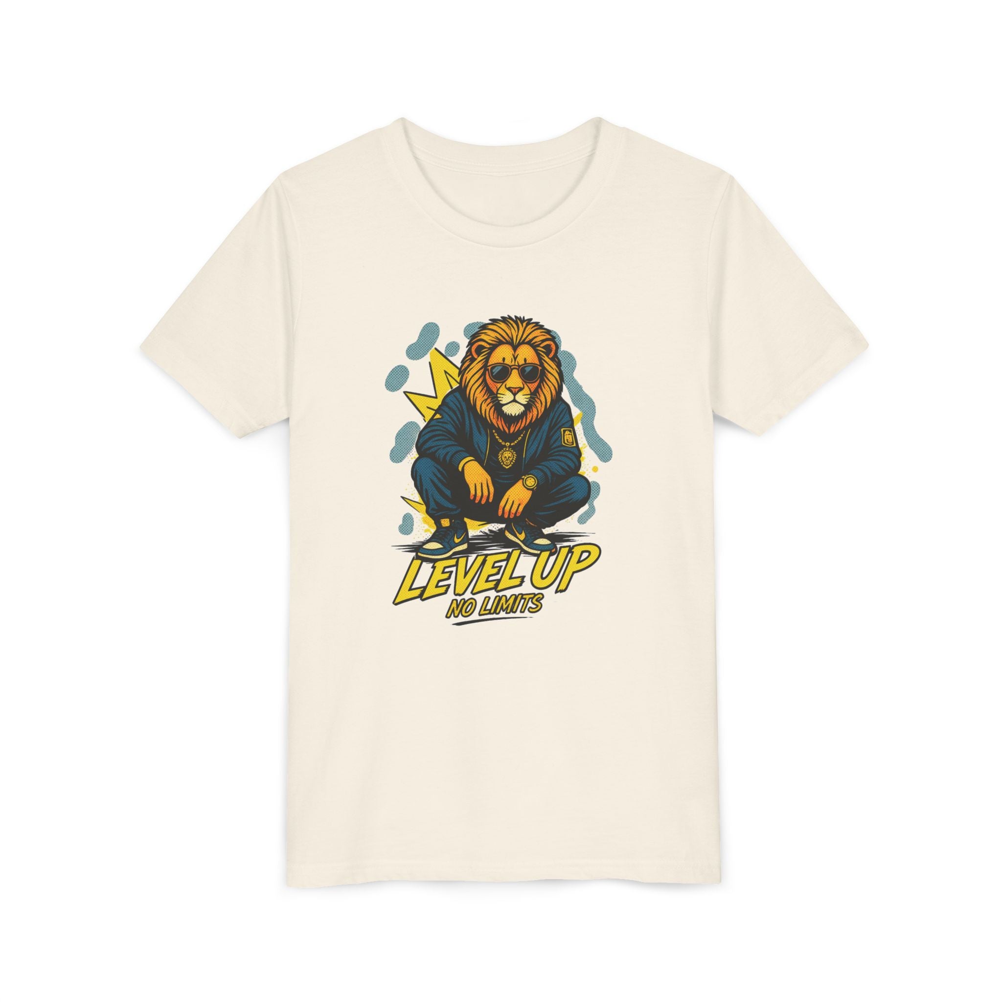 Youth Tee — 'Level Up No Limits' Lion Graphic Shirt