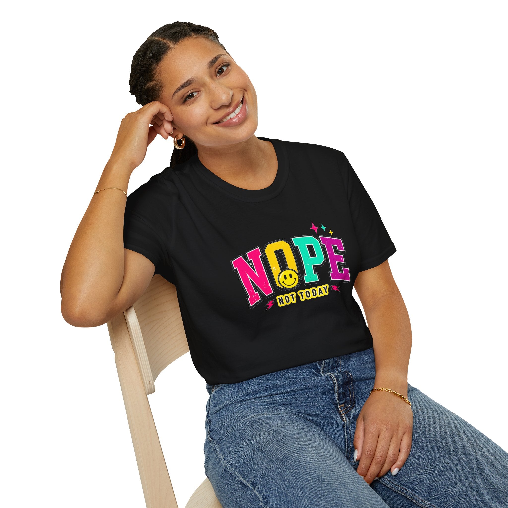 Nope Not Today T-Shirt — Retro Colorful Graphic Tee with Smiley