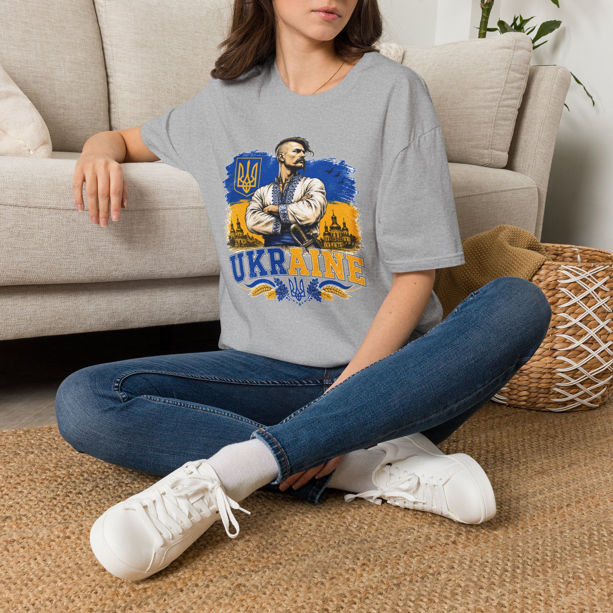 T-Shirt — Ukraine Cossack Patriotic Tee with Tryzub Crest