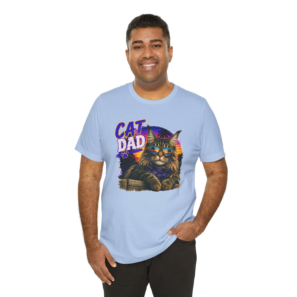 Cat Dad Maine Coon T-Shirt | Retro Sunset Cat Lover Shirt | Funny Cat Dad Gift | Vintage Graphic Tee for Men