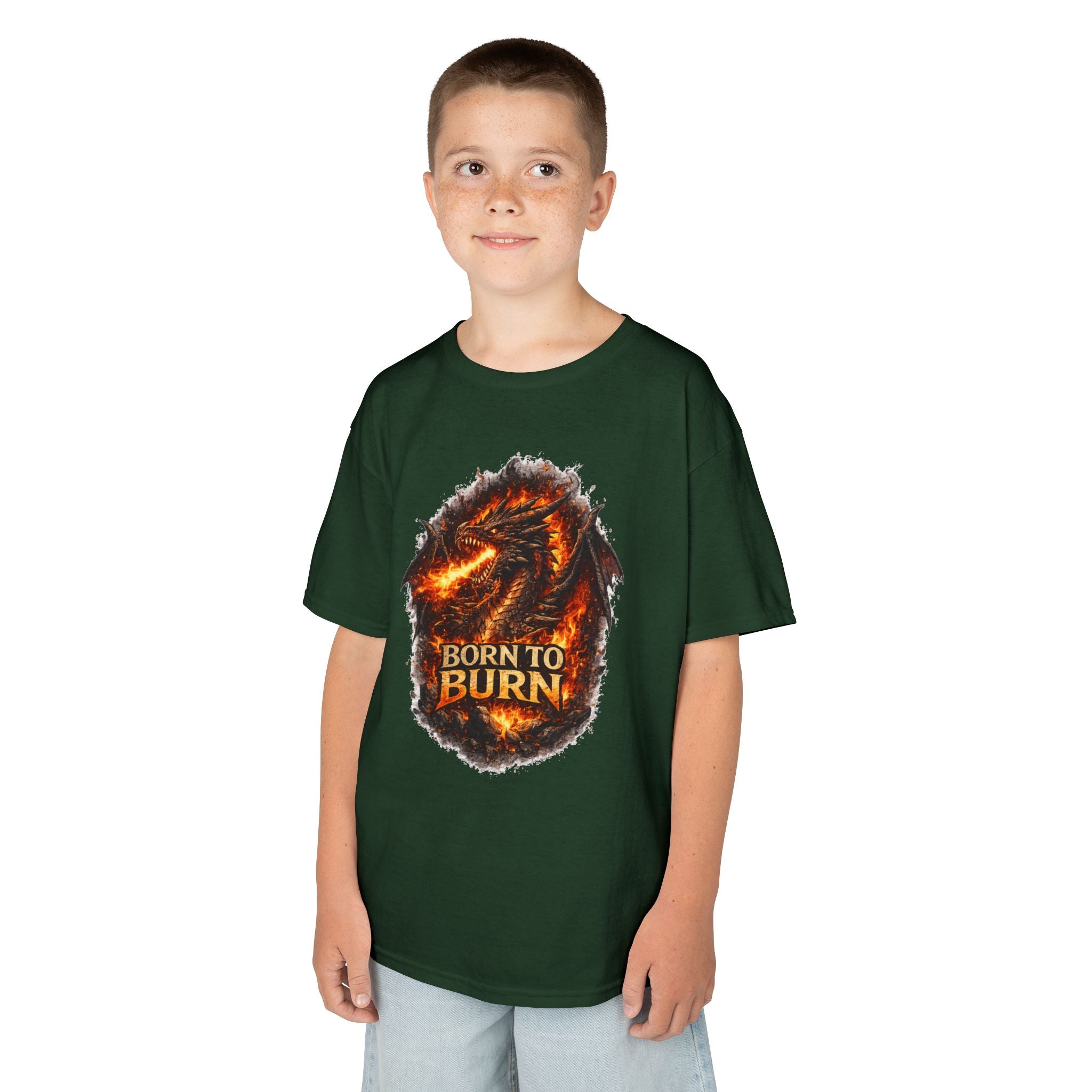 Kids Dragon Shirt, Fiery Dragon Tee for Boys, Fantasy Graphic T-Shirt, Gamer Kids Shirt, Cute Dragon Shirt, Born To Burn Tee