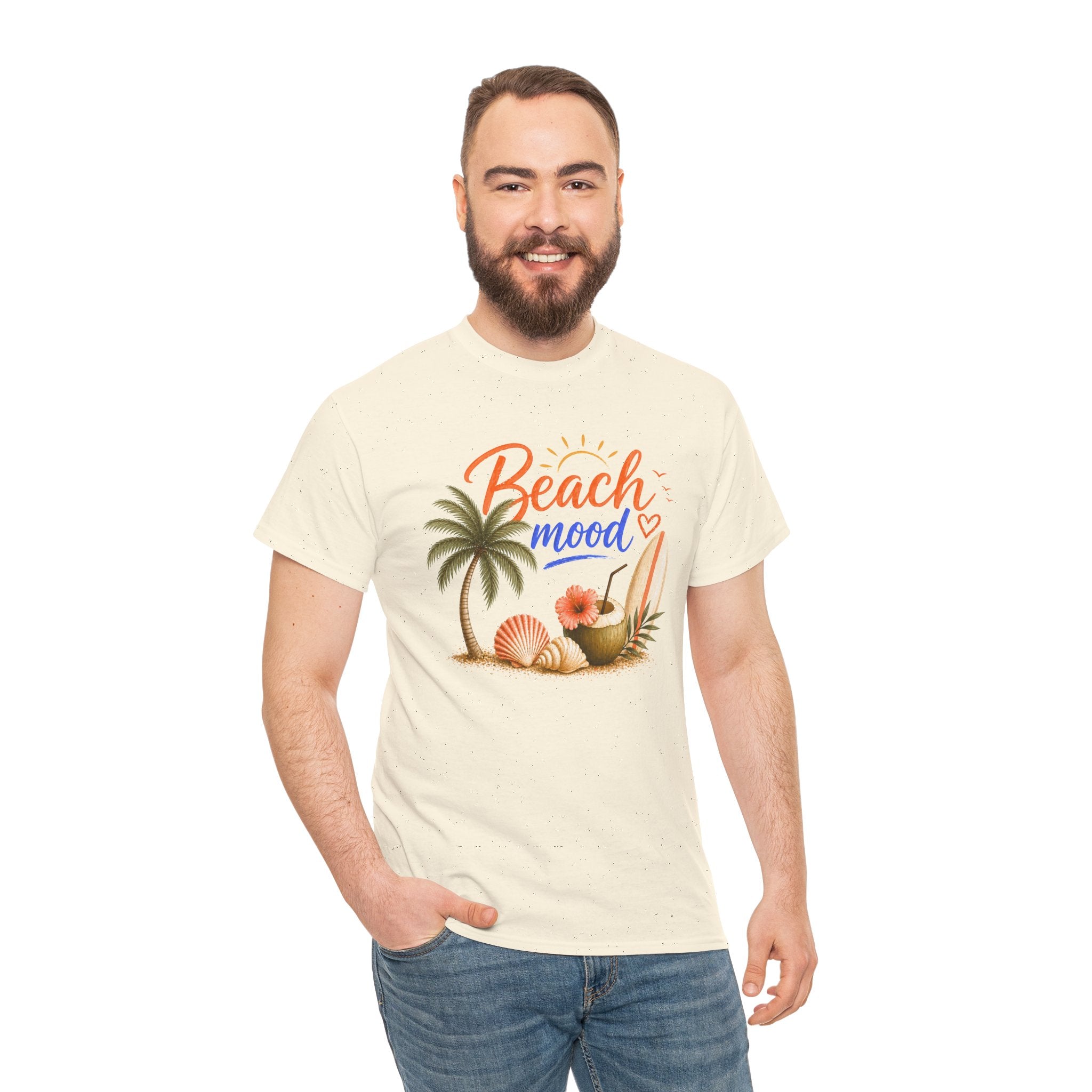 Beach Mood T-Shirt - Tropical Palm, Seashell Graphic Tee