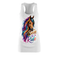 Colorful Horse Racerback Dress, Born to Ride Dress, Horse Lover Gift, Equestrian Summer Dress, Rainbow Horse Graphic Dress, Women's Casual Tank Dress
