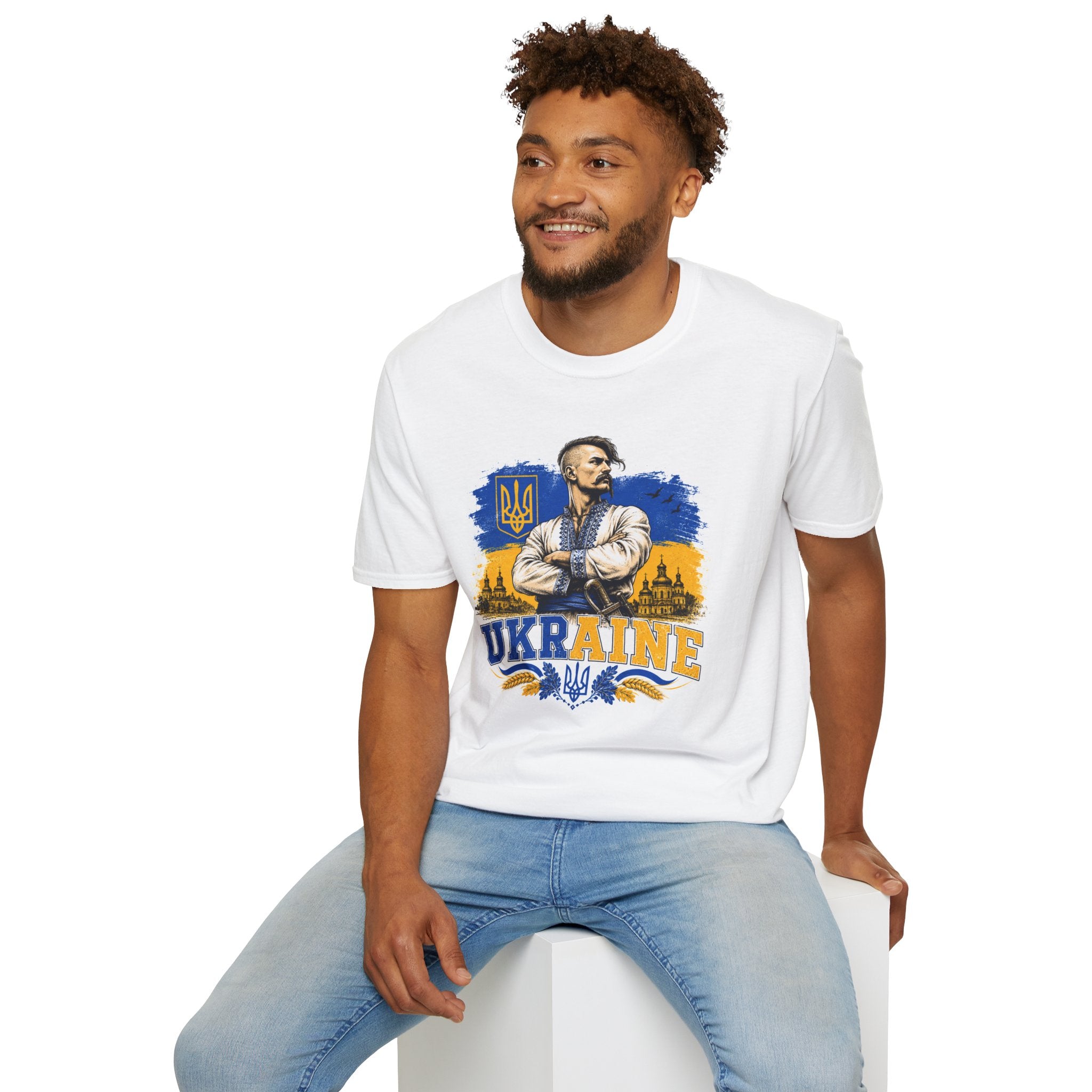 T-Shirt — Ukraine Cossack Patriotic Tee with Tryzub Crest