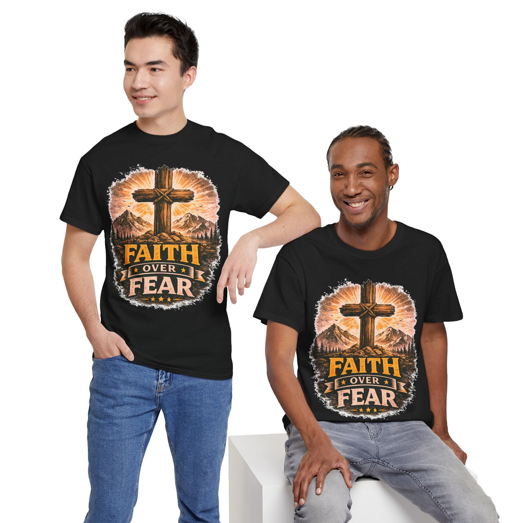 Faith Over Fear T-Shirt | Christian Cross Shirt | Religious Graphic Tee | Bible Verse Gift | Men's Faith Shirt