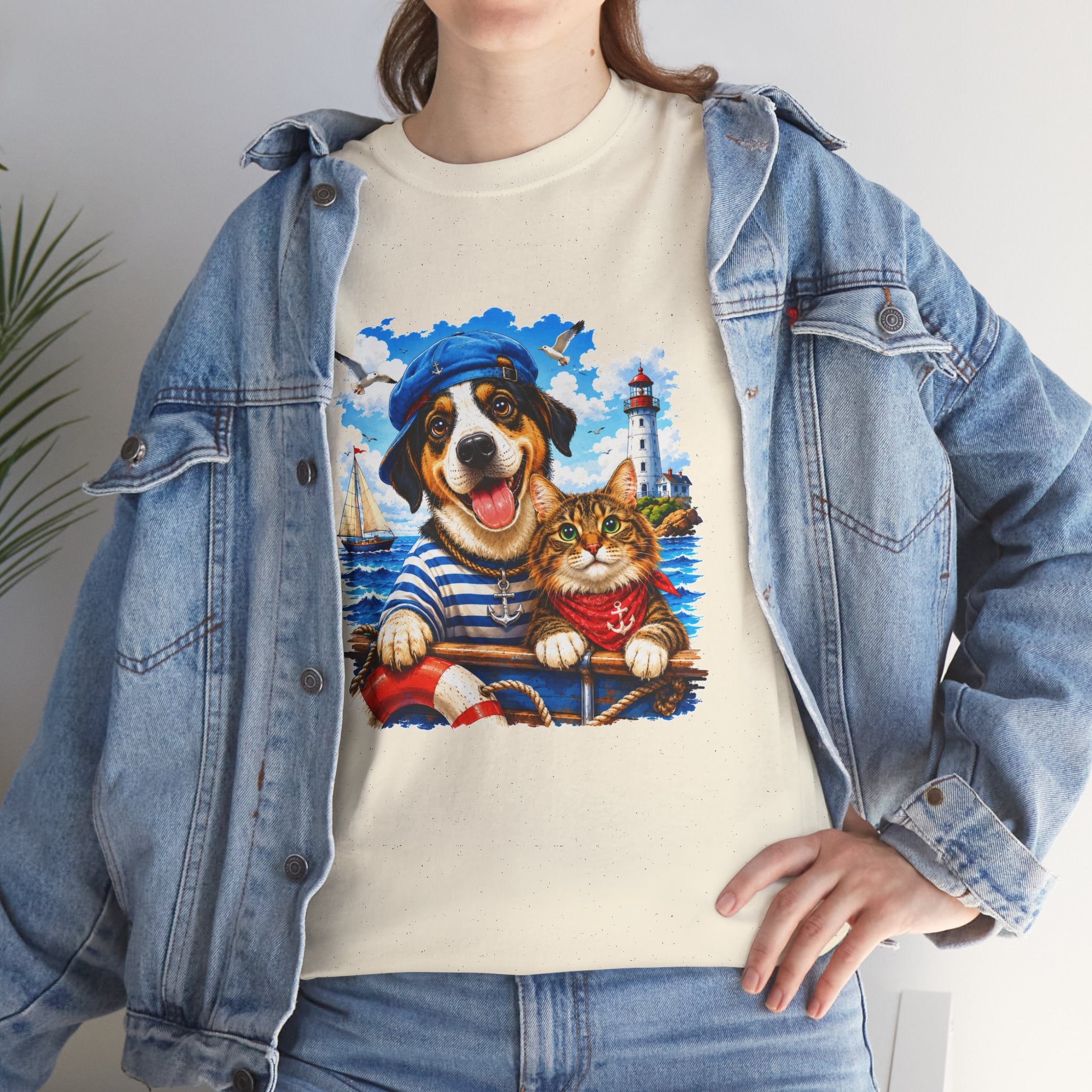 Nautical Dog & Cat T-Shirt | Sailor Pet Graphic Tee | Coastal Animal Lover Shirt | Beach Dog Cat Gift