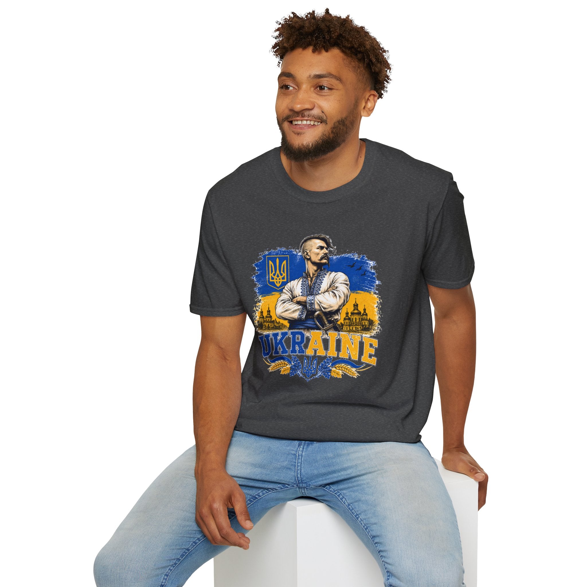 T-Shirt — Ukraine Cossack Patriotic Tee with Tryzub Crest