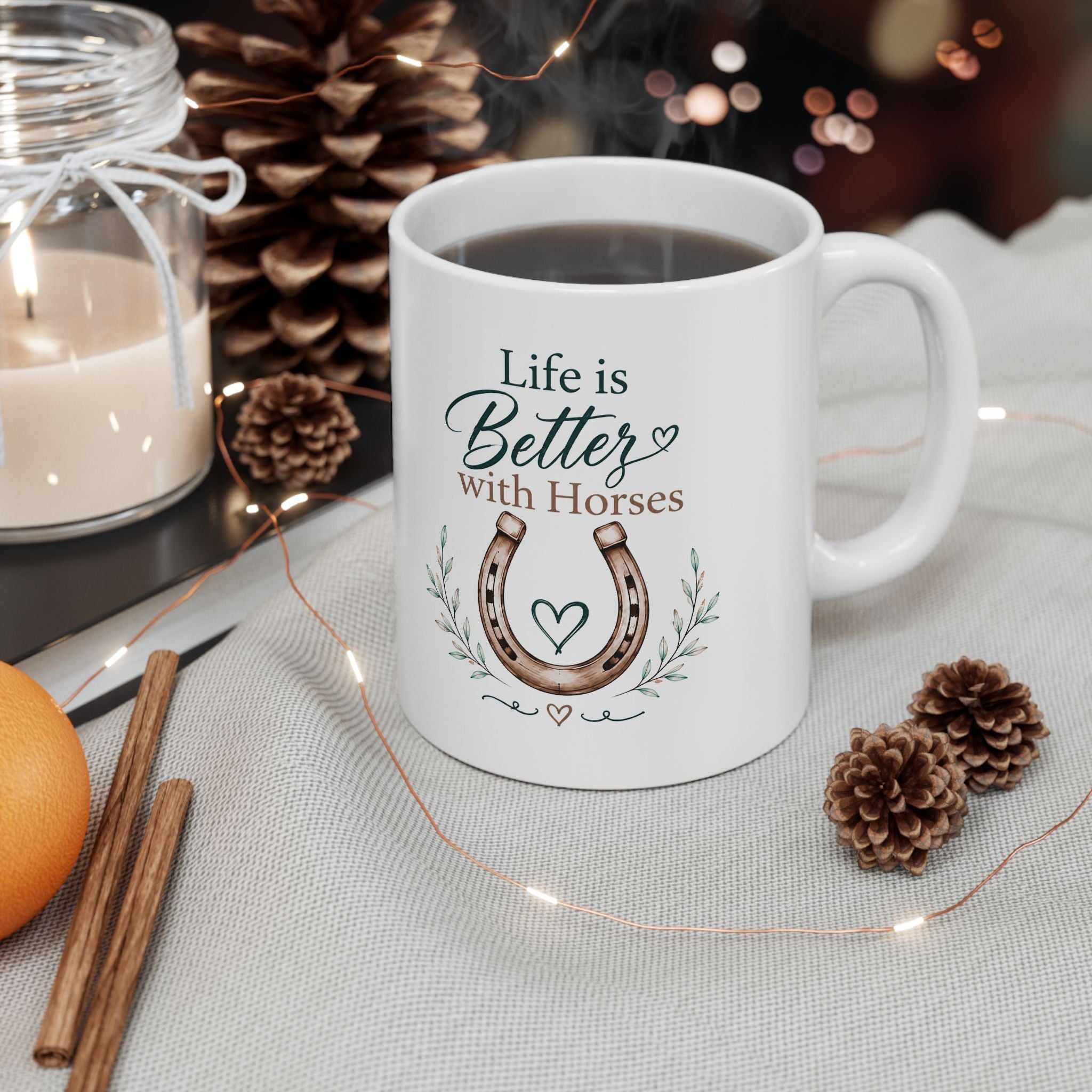 Ceramic Mug - 'Live a Beautiful Life' Floral Horse Coffee Cup (11oz, 15oz)