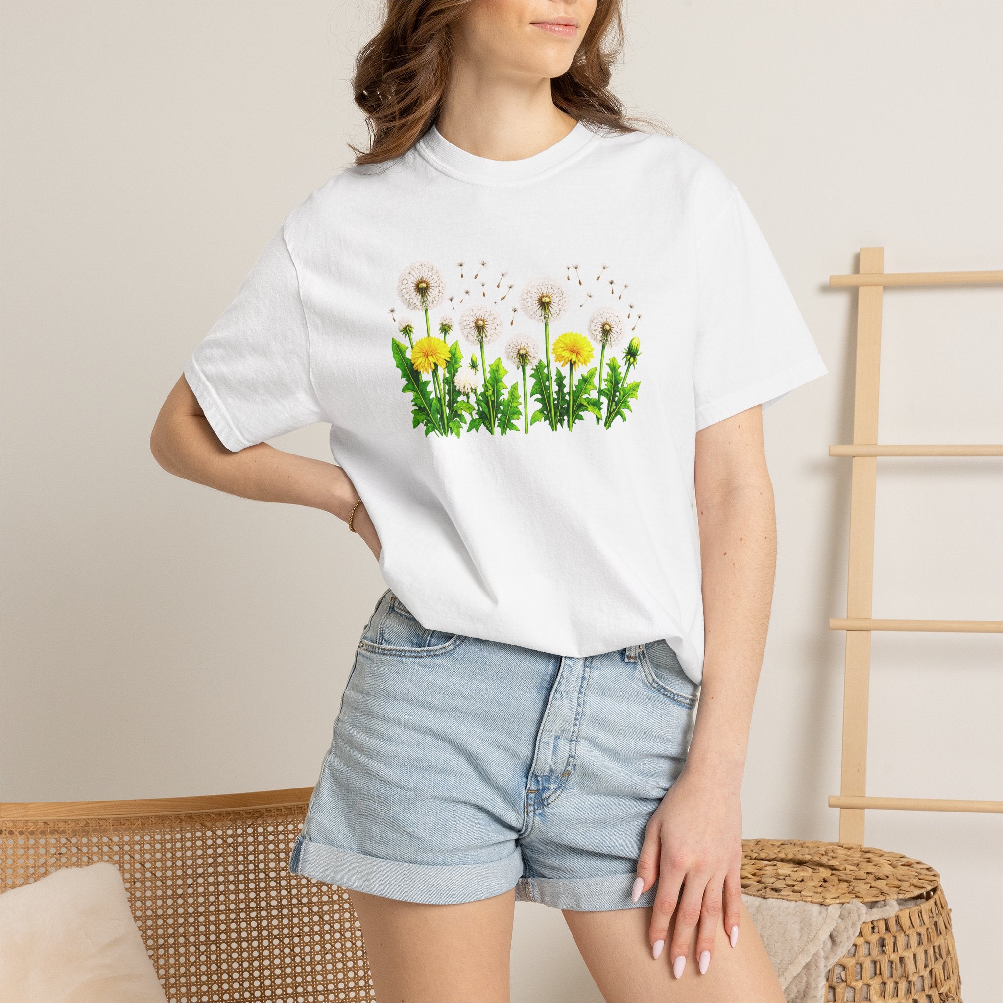 Dandelion Flower Shirt, Wildflower T-Shirt for Women, Botanical Graphic Tee, Spring Garden Shirt, Comfort Colors 1717