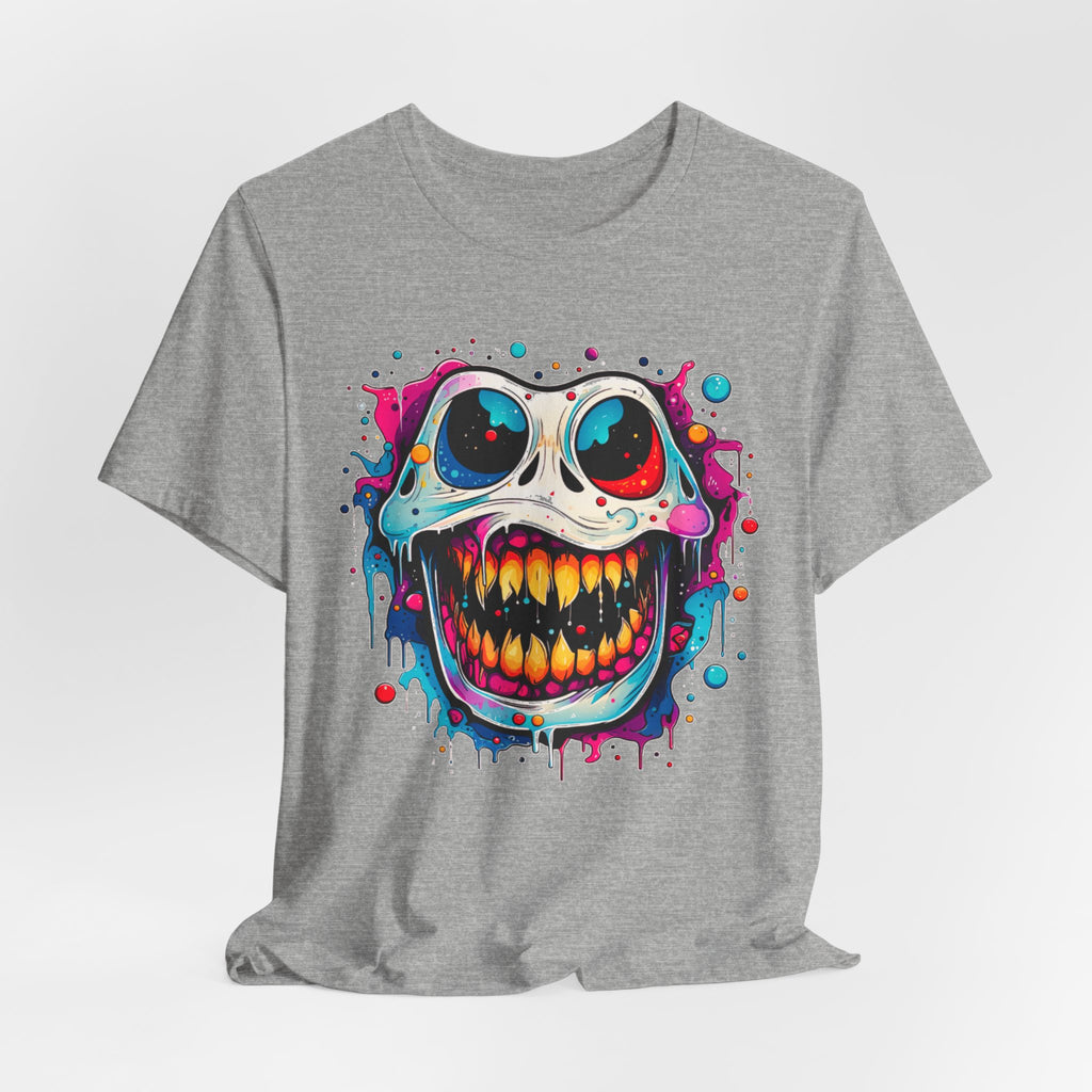 Unisex Skull Smile Tee -Vibrant Neon Drip Horror Graphic T Shirt