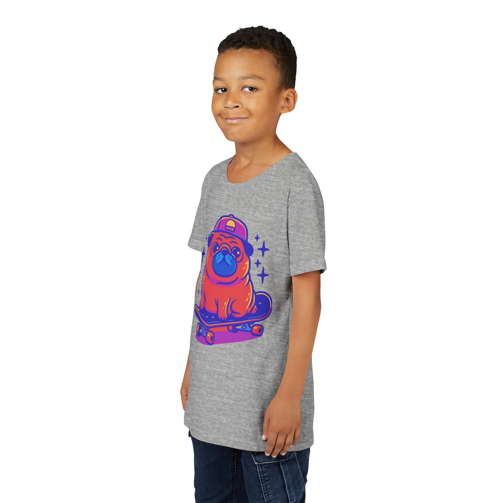 Cute Skateboarding Pug Kids T-Shirt | Funny Dog Graphic Tee for Boys & Girls | Youth Streetwear Shirt