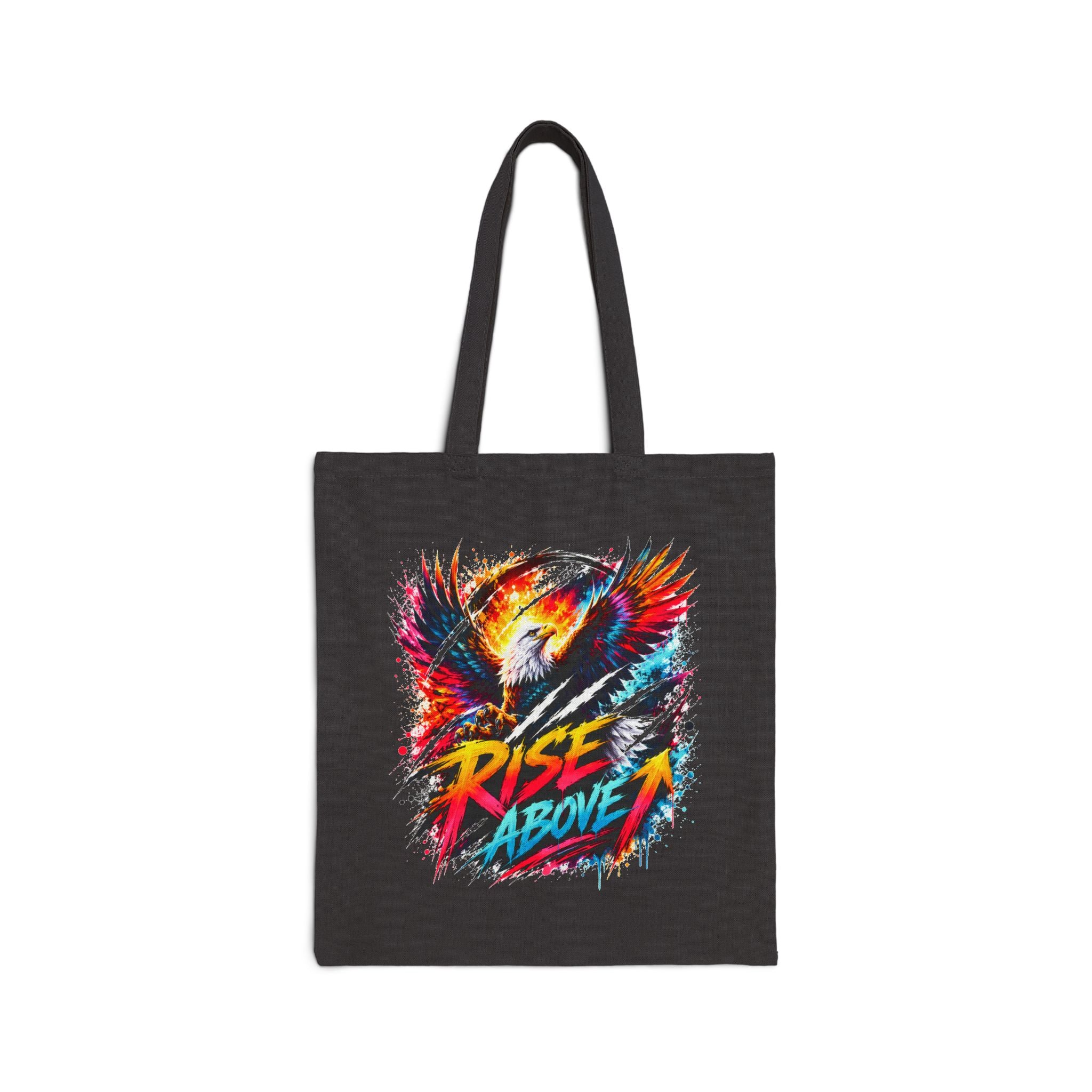 Rise Above Eagle Tote Bag | Colorful Eagle Canvas Tote | Motivational Reusable Shopping Bag | Unisex Graphic Tote | Gift for Eagle Lovers