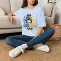 Ukraine Sunflower Hair Bun T-Shirt — Messy Bun with Blue & Yellow Bandana