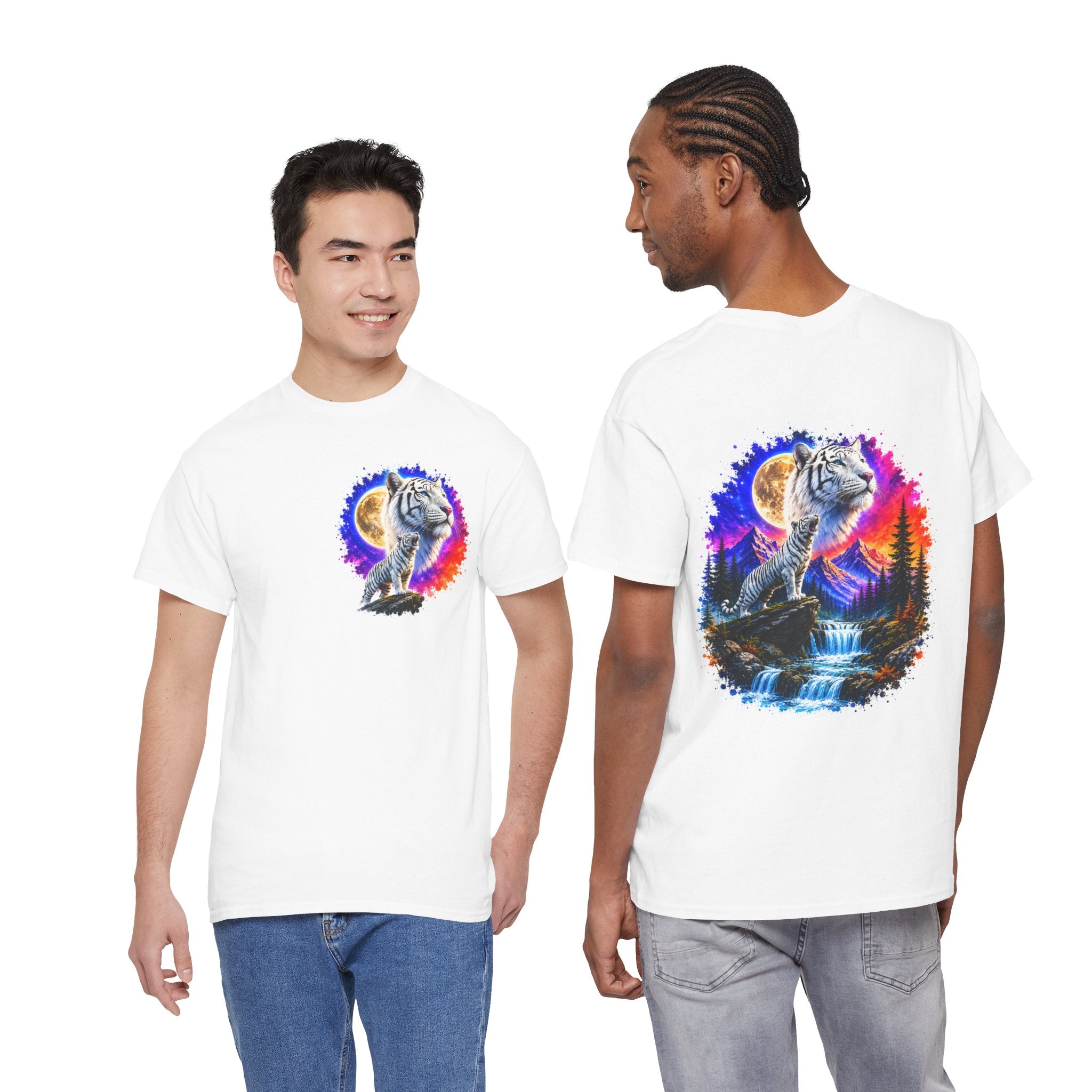 White Tiger Moon T-Shirt | Colorful Wildlife Graphic Tee | Big Cat Lover Gift | Unisex Nature Shirt