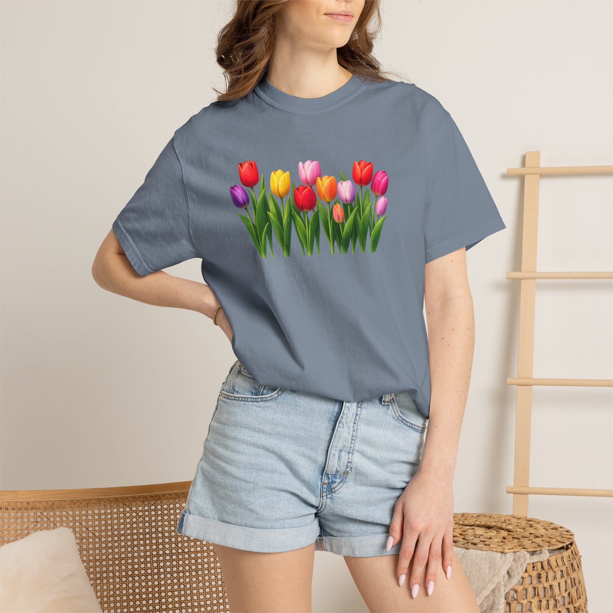 Colorful Tulip Shirt, Floral T-Shirt for Women, Botanical Graphic Tee, Spring Garden Shirt, Comfort Colors Tee