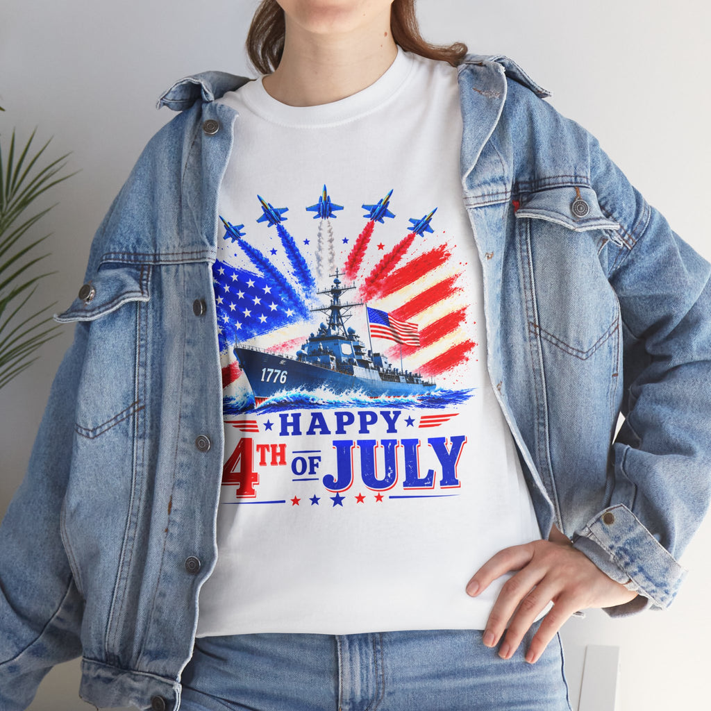 Happy 4th of July Shirt, Patriotic USA Flag Tee, American Eagle & Navy Ship Shirt, Independence Day T-Shirt, Military Pride Gift