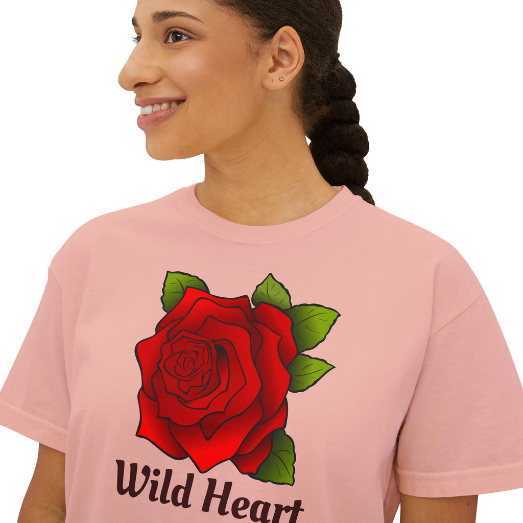 Wild Heart Rose T-Shirt for Women Vintage Floral Boxy Tee