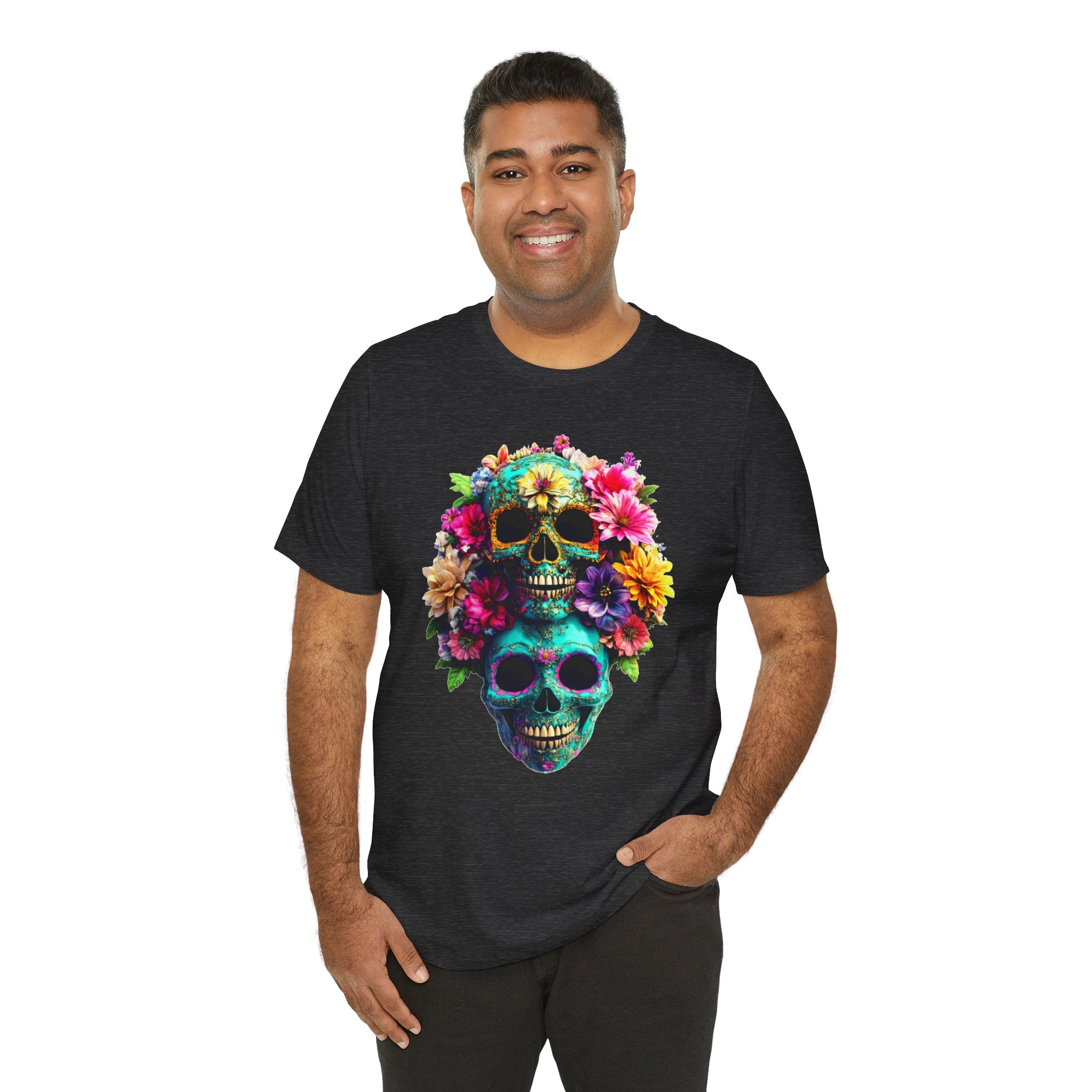 Floral Skull T-Shirt, Day of the Dead Shirt, Sugar Skull Graphic Tee, Colorful Skull Tee, Gothic Floral Shirt