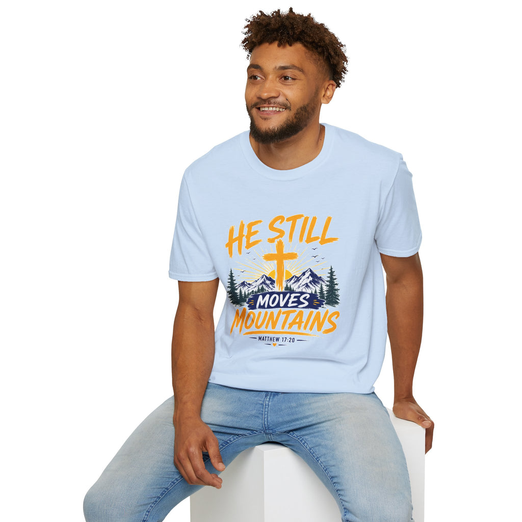 He Still Moves Mountains Shirt, Christian T-Shirt, Faith Cross Tee, Bible Verse Shirt, Religious Gift