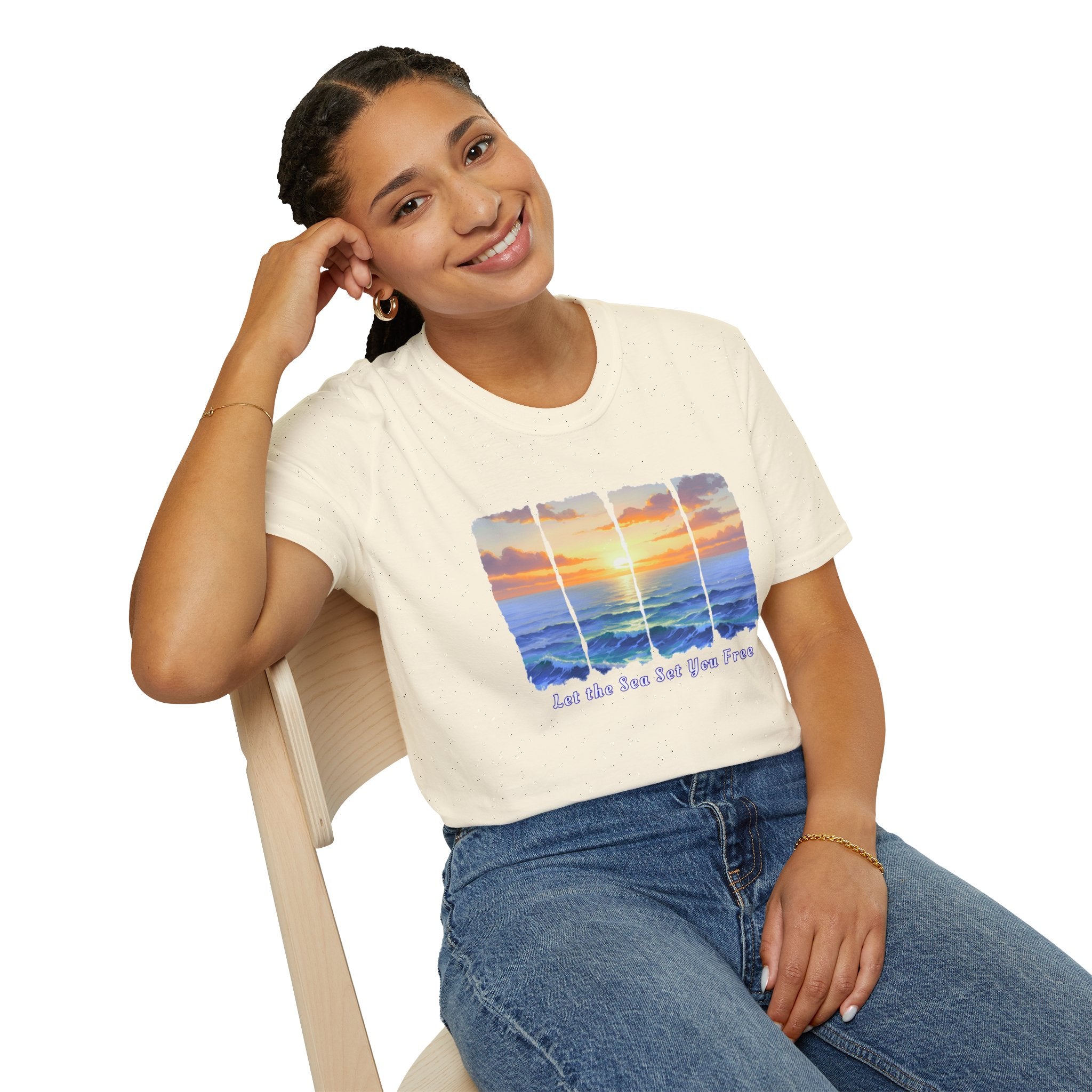 Sunset Ocean Shirt Let the Sea Set You Free Beach T Shirt Summer Vacation Tee Aesthetic Sea Wave Graphic Shirt