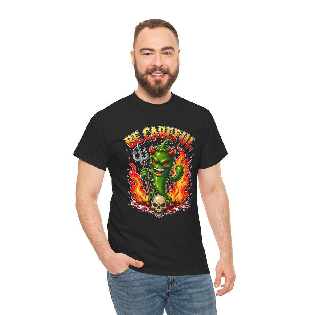 Be Careful Devil Pepper Shirt, Funny Spicy Pepper T-Shirt, Hot Chili Graphic Tee, Retro Tattoo Style Unisex Gift