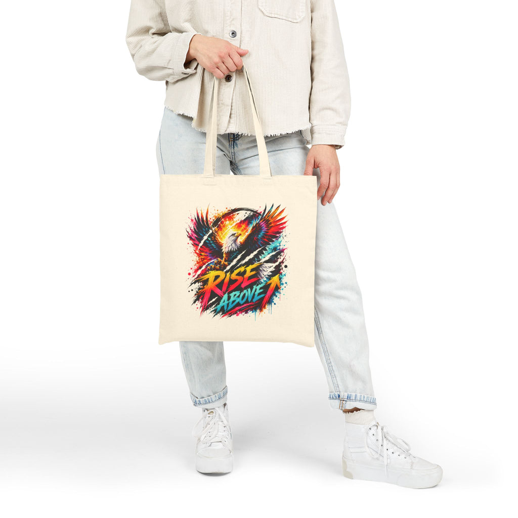 Rise Above Eagle Tote Bag | Colorful Eagle Canvas Tote | Motivational Reusable Shopping Bag | Unisex Graphic Tote | Gift for Eagle Lovers