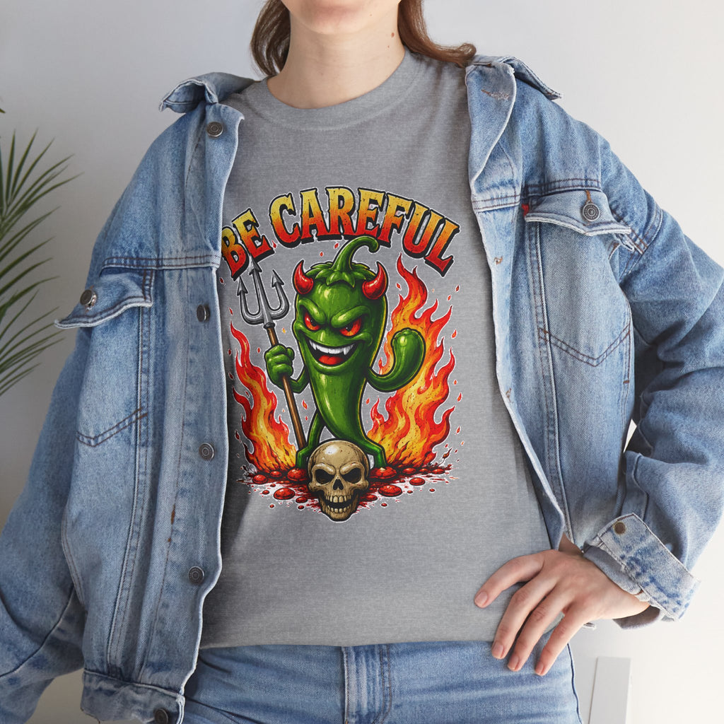Be Careful Devil Pepper Shirt, Funny Spicy Pepper T-Shirt, Hot Chili Graphic Tee, Retro Tattoo Style Unisex Gift