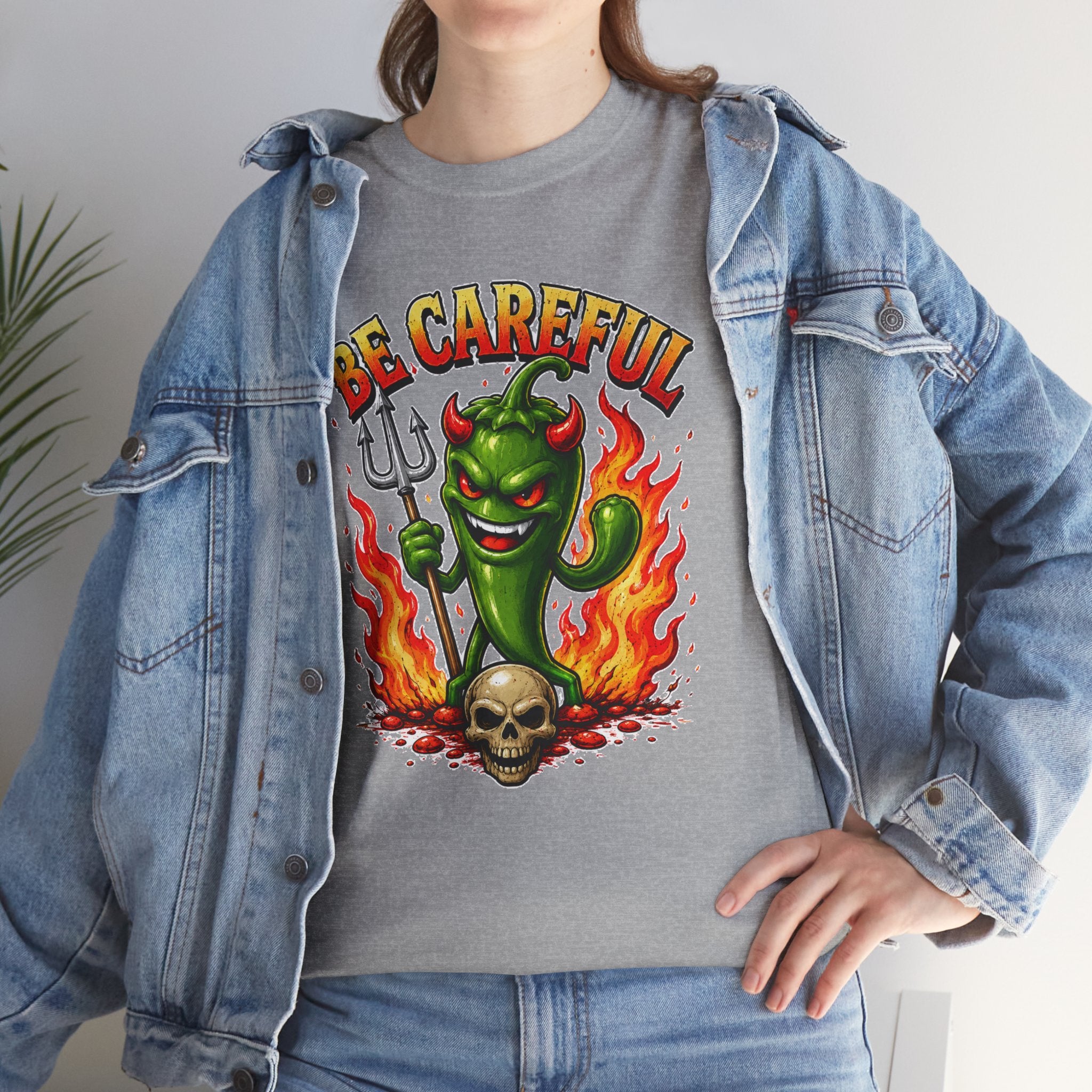 Be Careful Devil Pepper Shirt, Funny Spicy Pepper T-Shirt, Hot Chili Graphic Tee, Retro Tattoo Style Unisex Gift