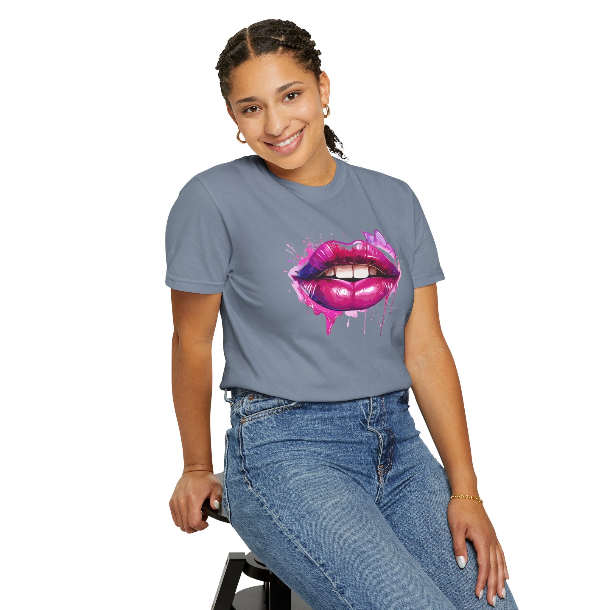 Lip Art T-Shirt — Pink Drip Painted Lips Graphic Tee