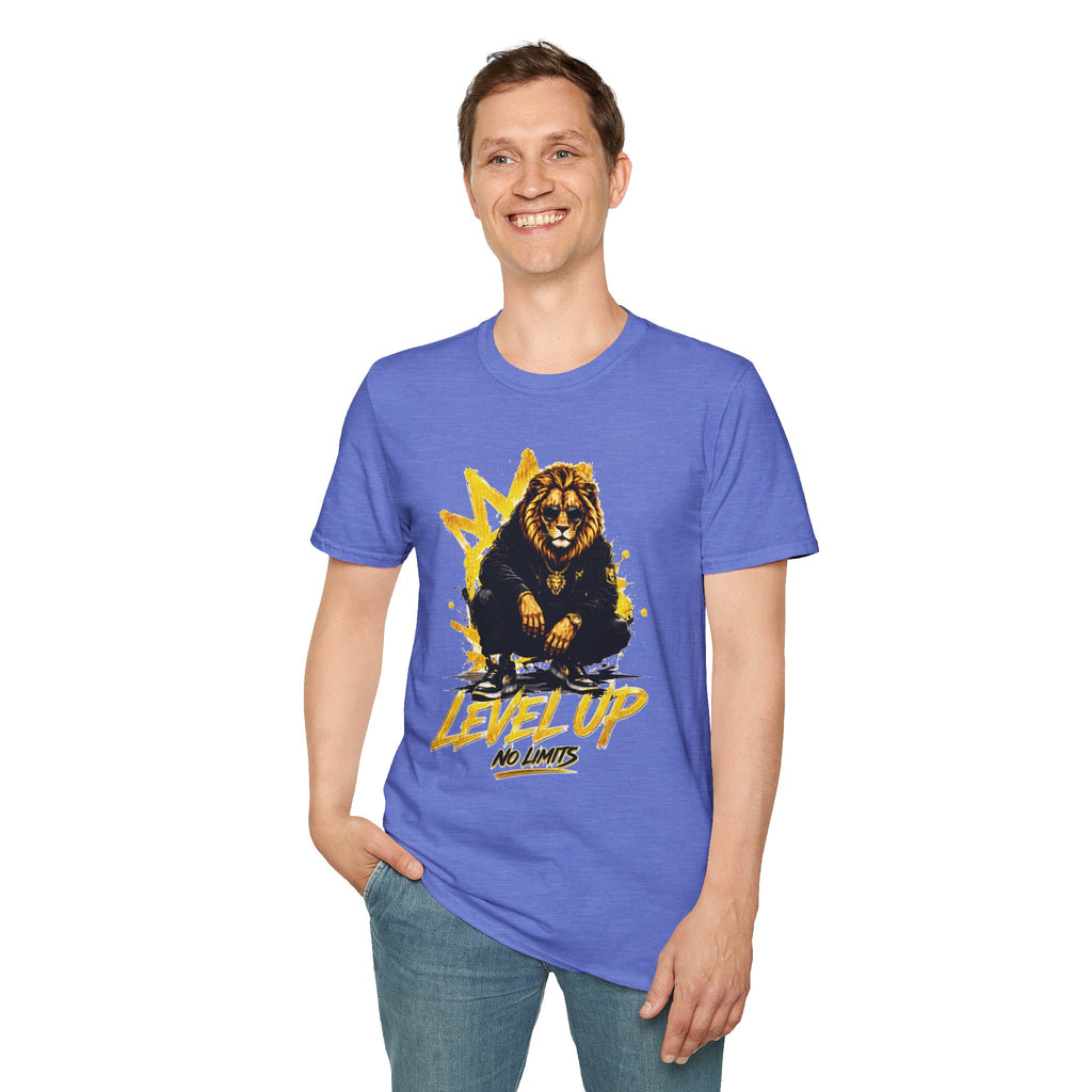 Lion 'Level Up No Limits' T-Shirt — Motivational Graphic Tee for Ambitious Souls