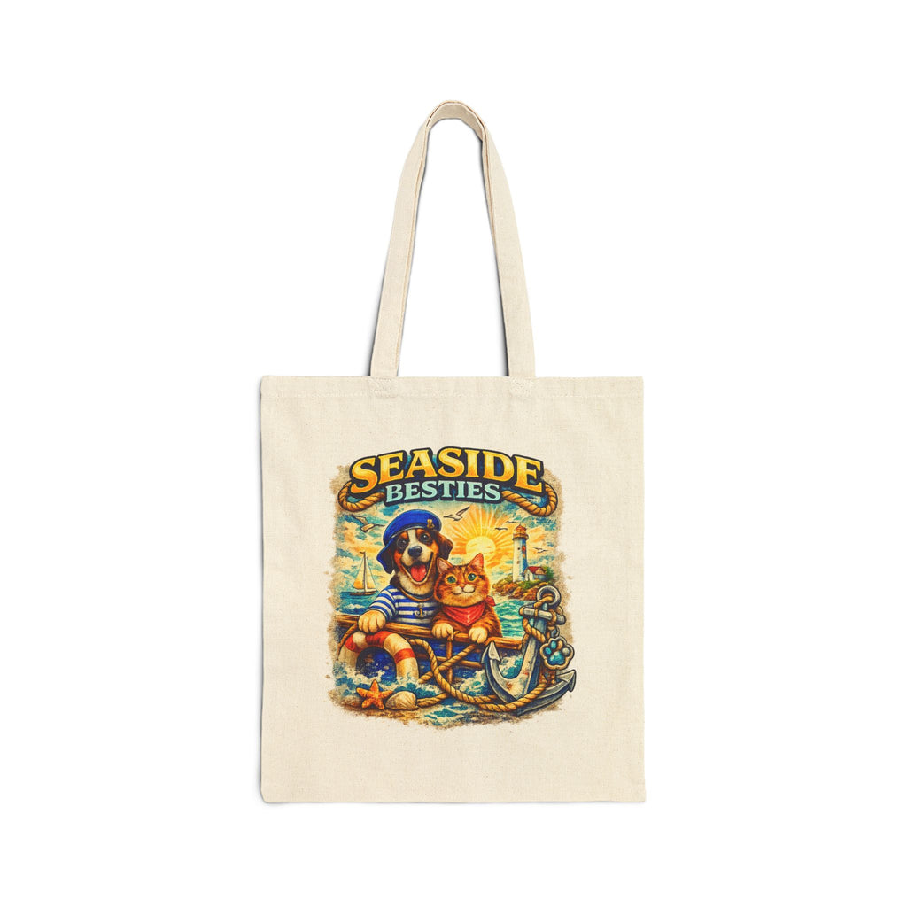 Seaside Besties Tote Bag | Beach Dog & Cat Tote Bag | Coastal Canvas Bag | Ocean Lover Gift