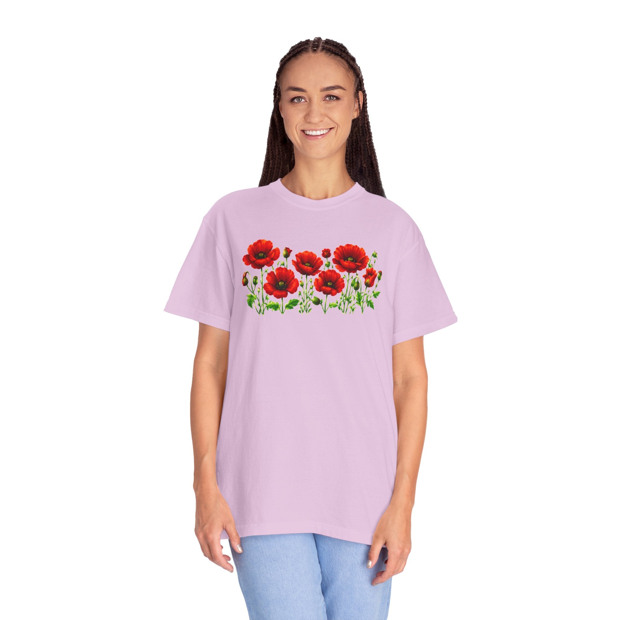 Red Poppy Shirt, Floral T-Shirt for Women, Wildflower Graphic Tee, Botanical Garden Shirt, Comfort Colors Tee