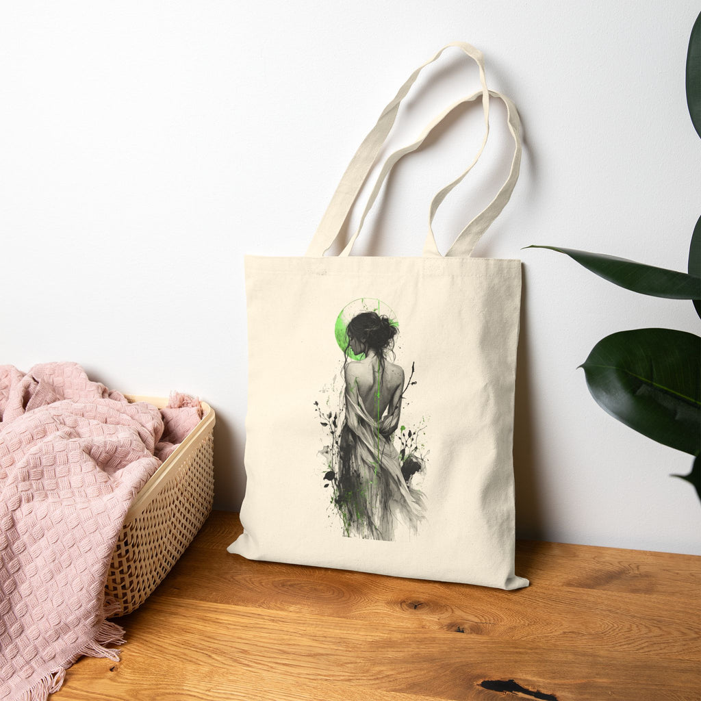 Canvas Tote Bag - Green Moon Muse Illustration